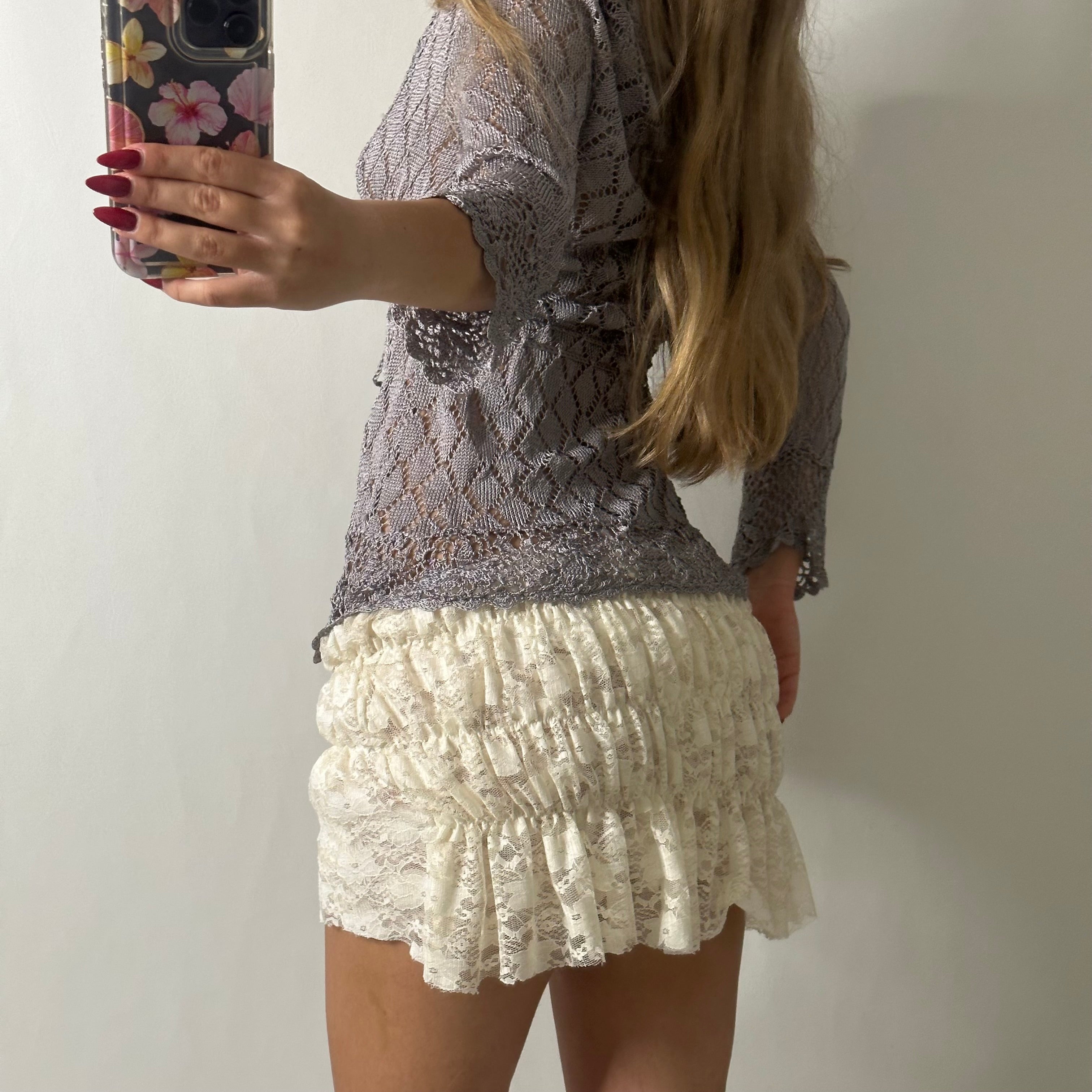 Grey crochet tie up cardigan