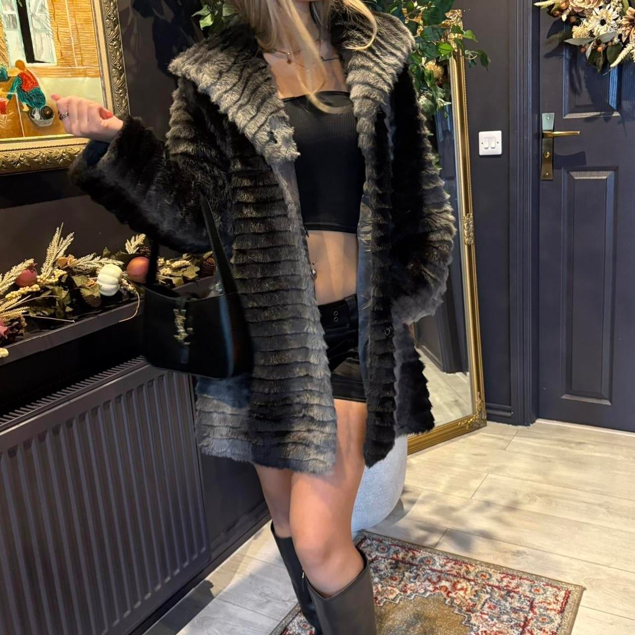 Grey fur coat