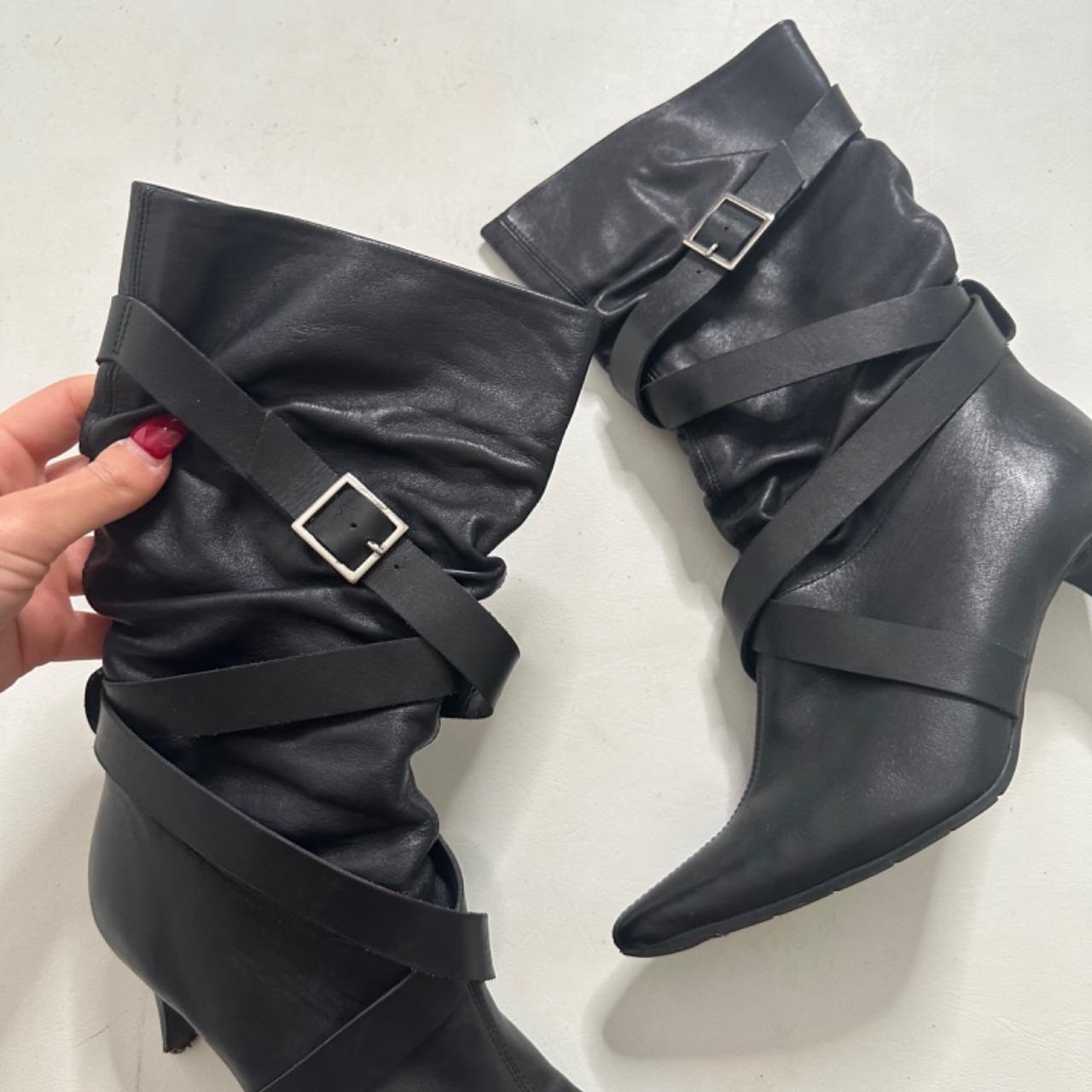 Black buckle slouchy boots