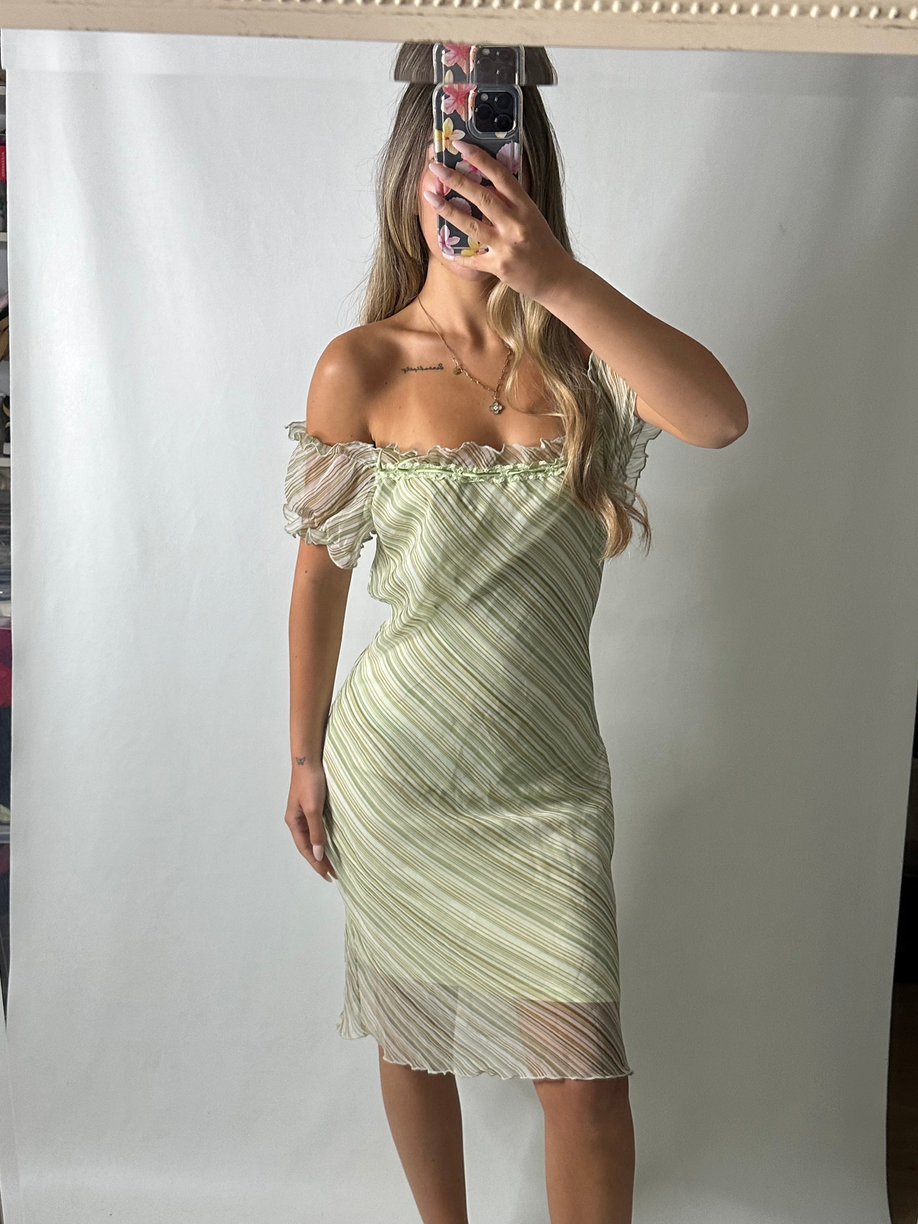 Green mesh overlay midi fairy dress