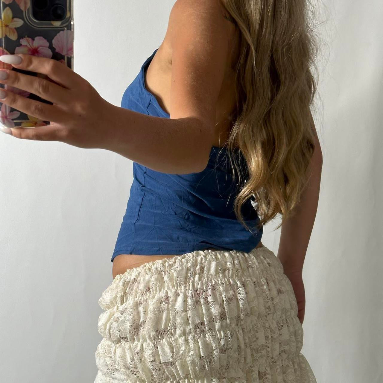 Blue rhinestone halter top