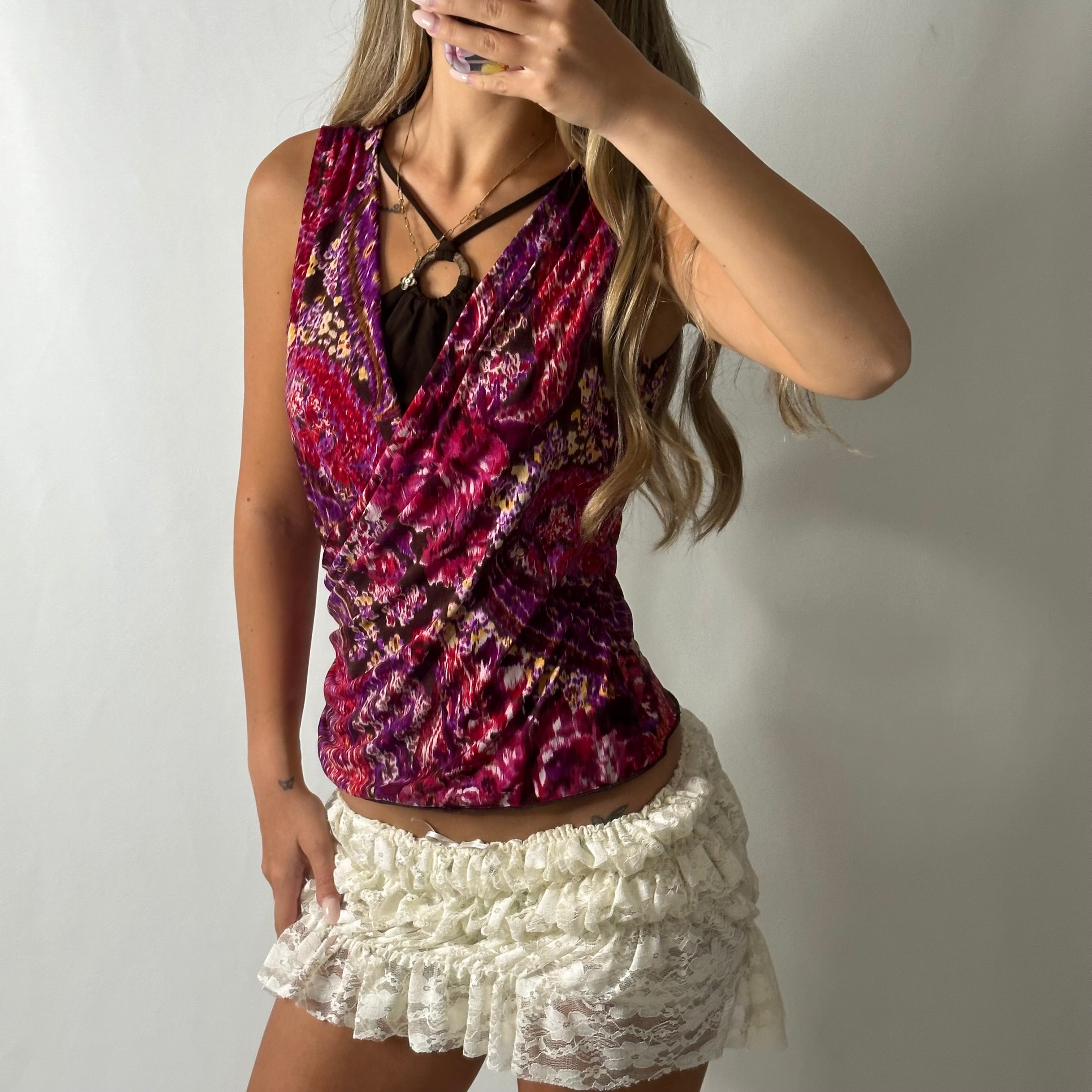 Cowl neck top with built in o ring halter top