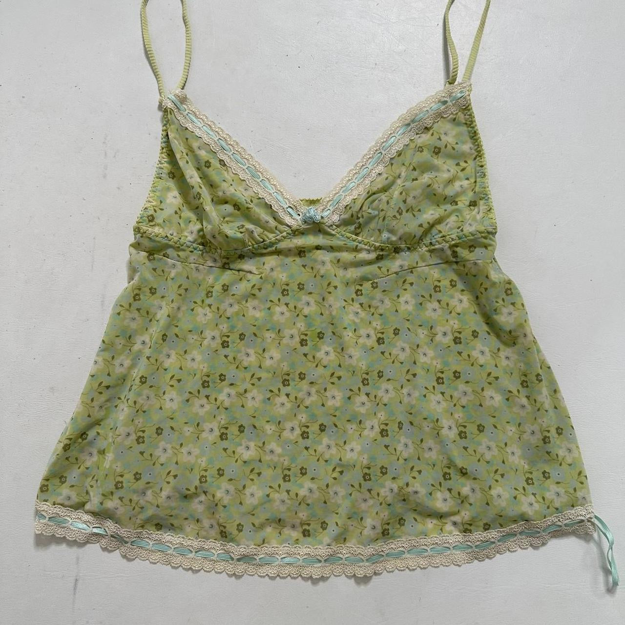 Green floral lace lined mesh cami