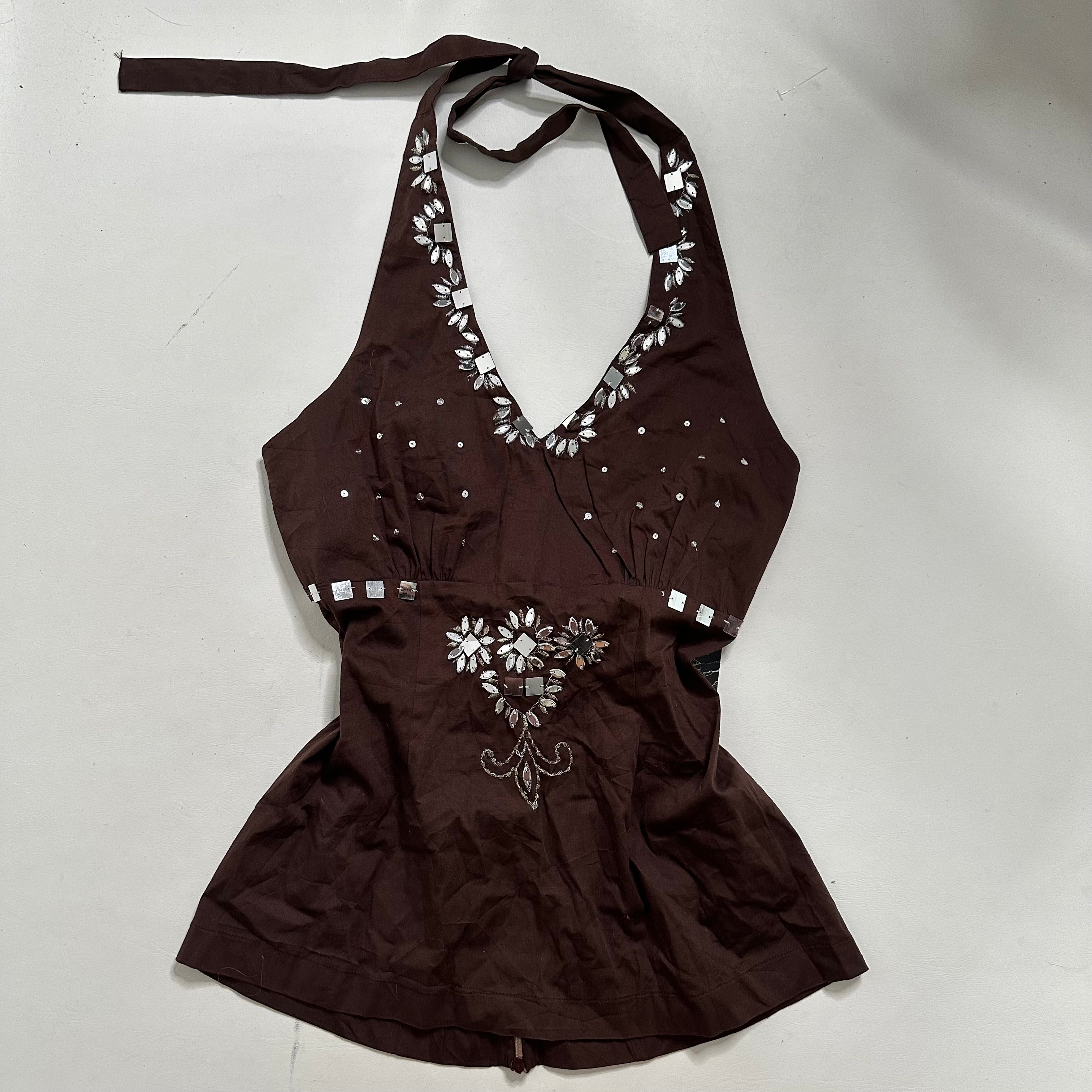 Brown sequin halter top
