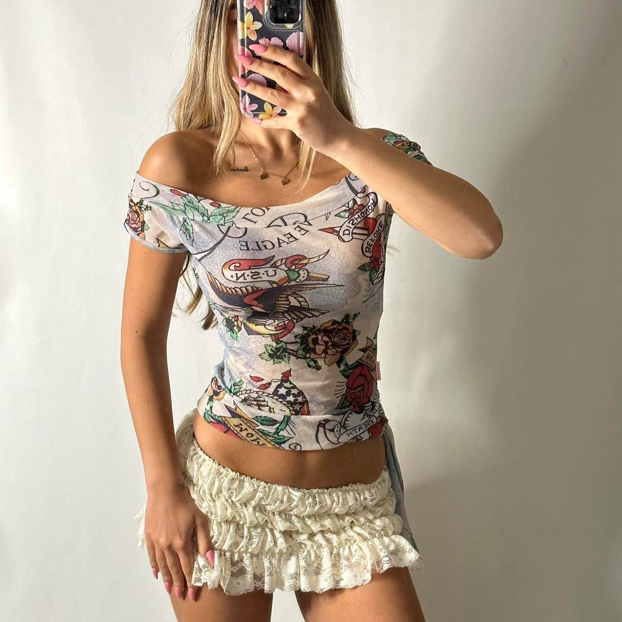 Ed hardy style mesh top