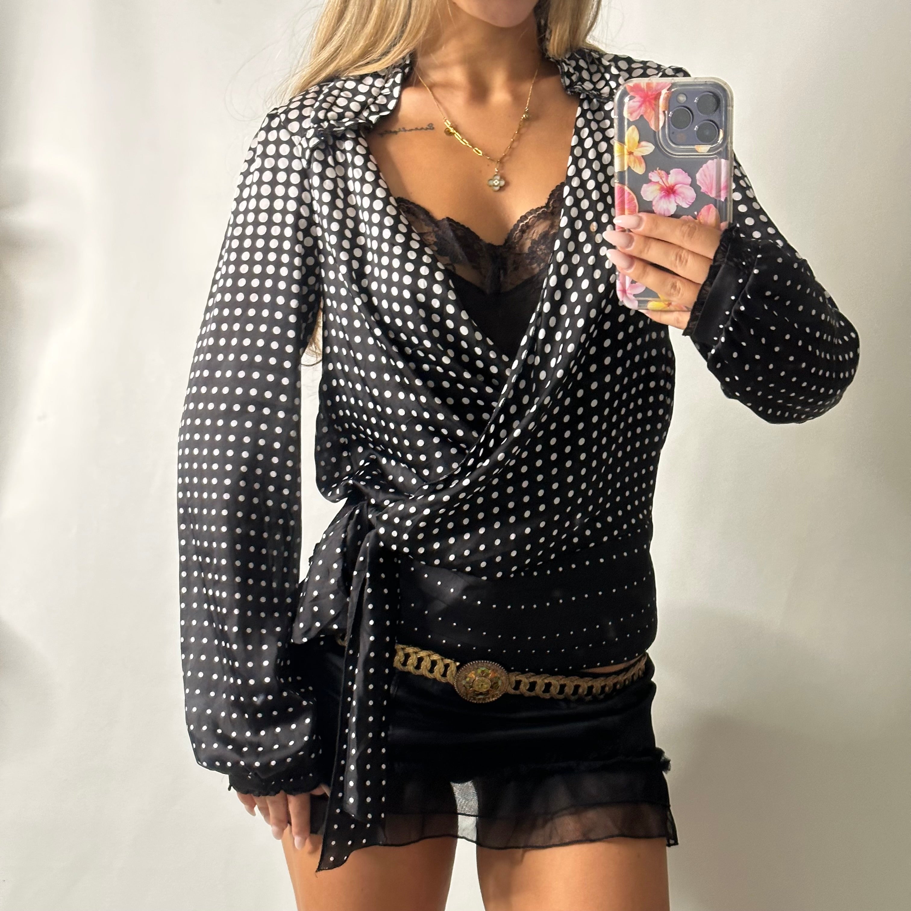 Polka dot wrap over double layered shirt