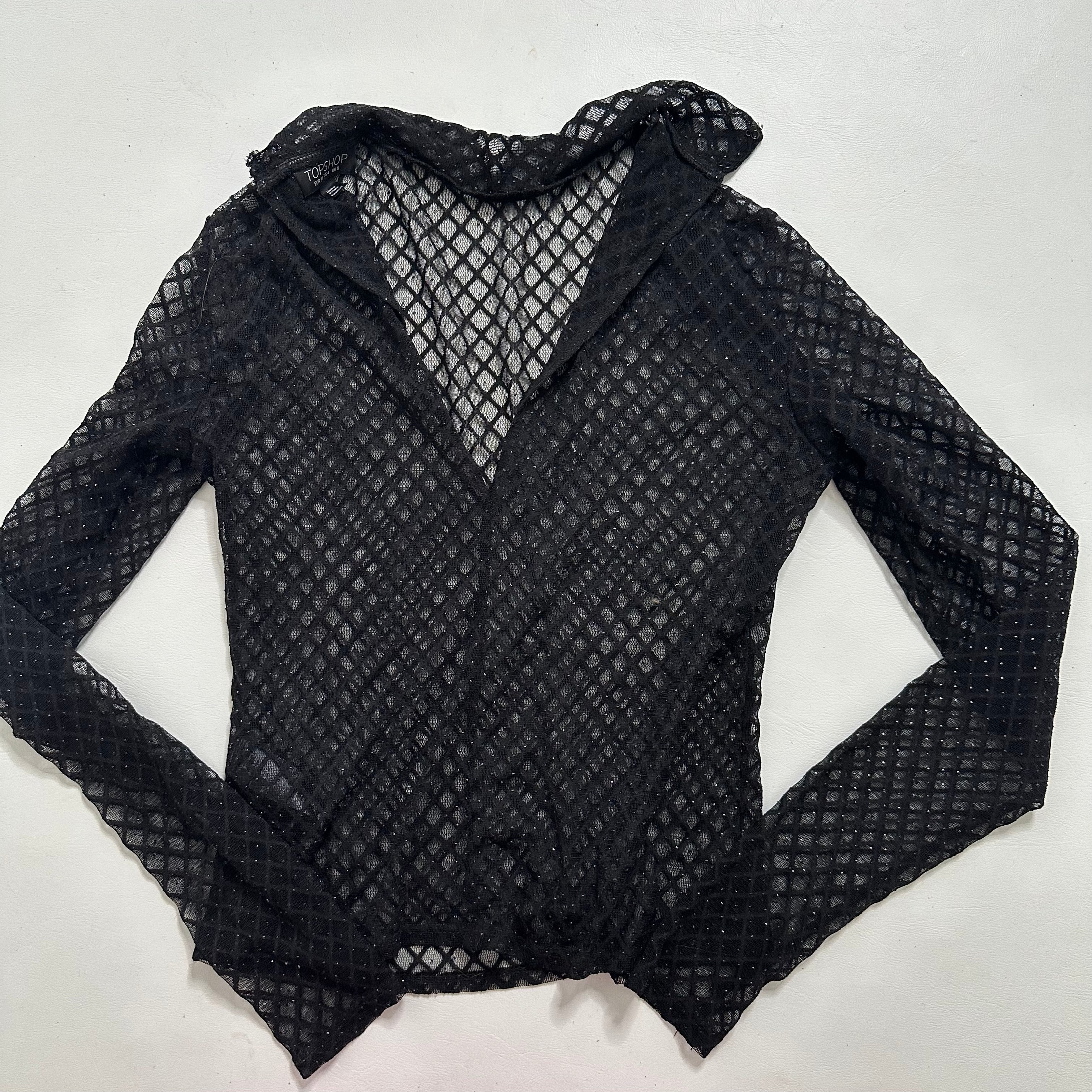 Black mesh glittery long sleeve top