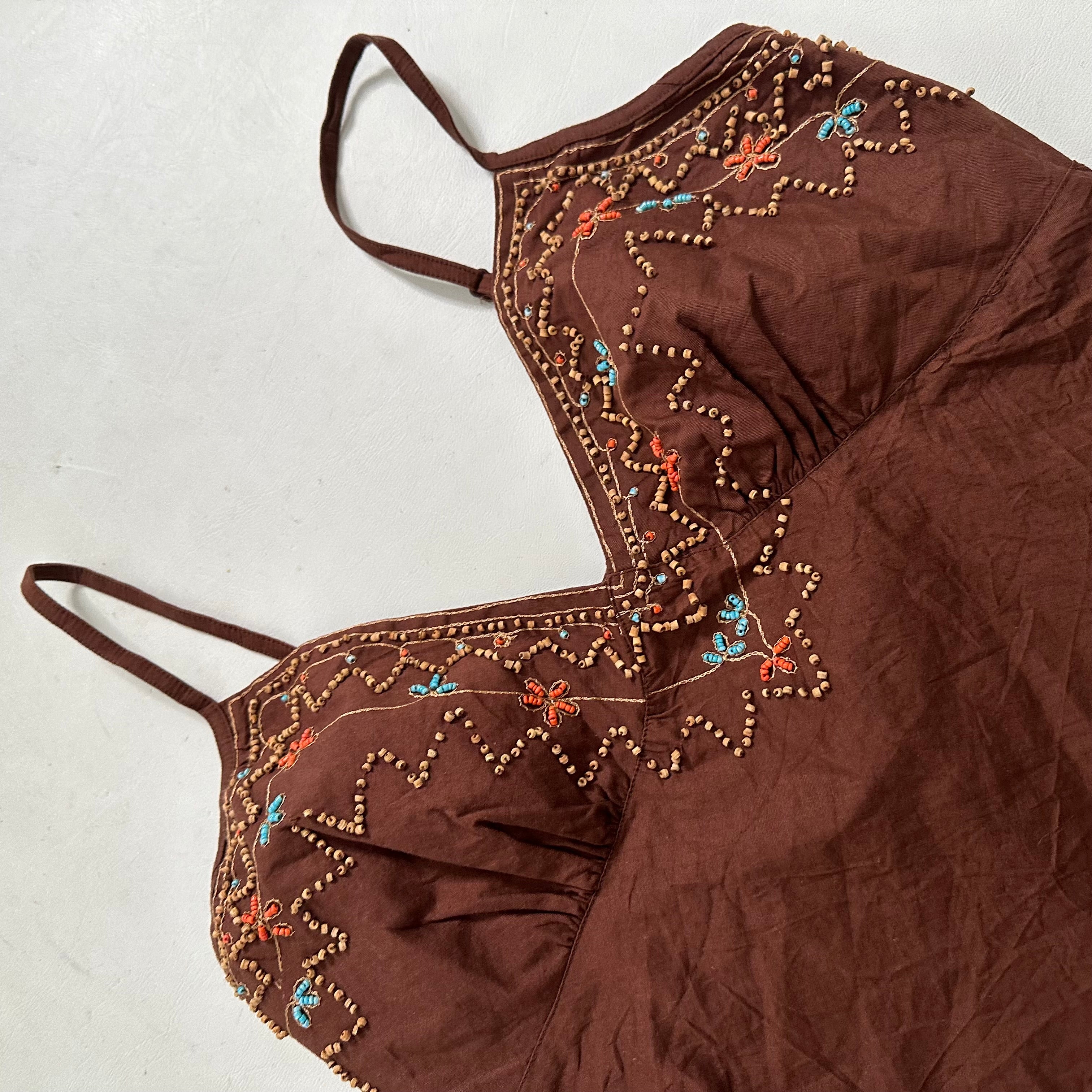 Brown beaded cami vest top