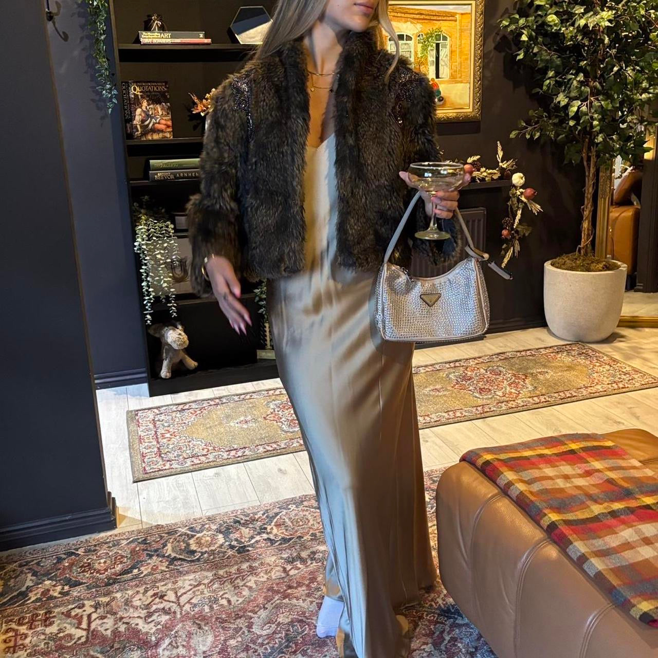 Brown sequin fur jacket