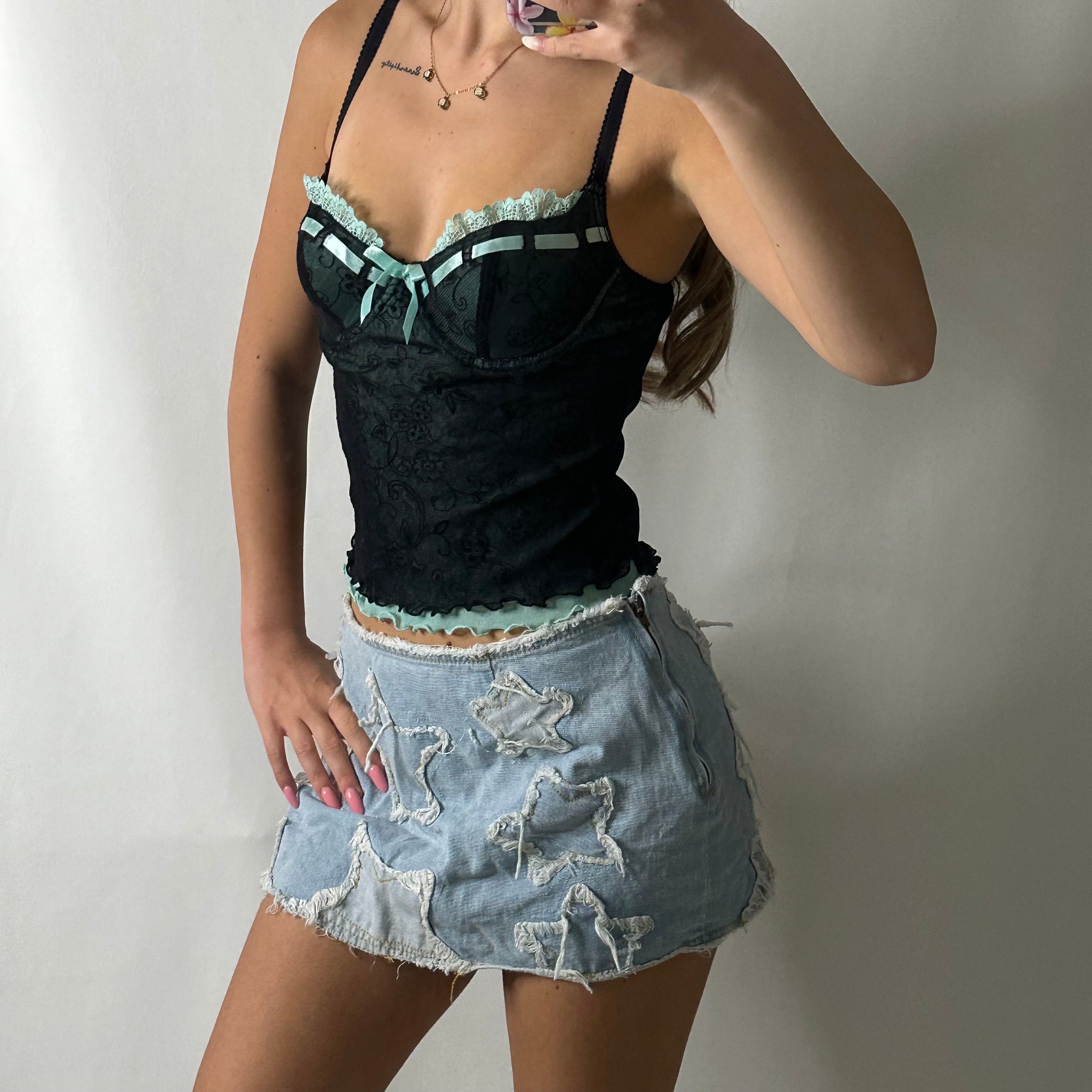 Star denim low rise mini skirt