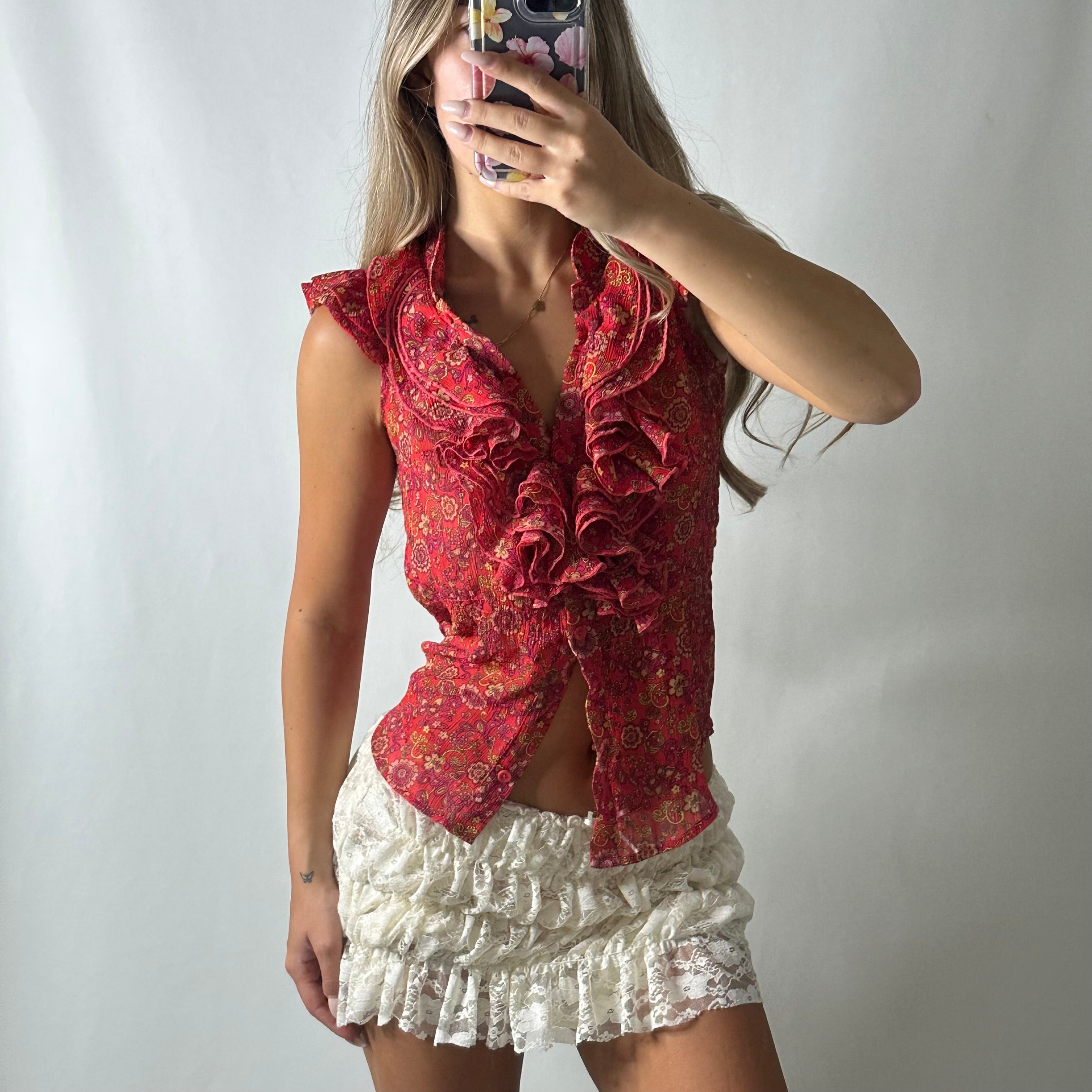 Ruffle mesh blouse
