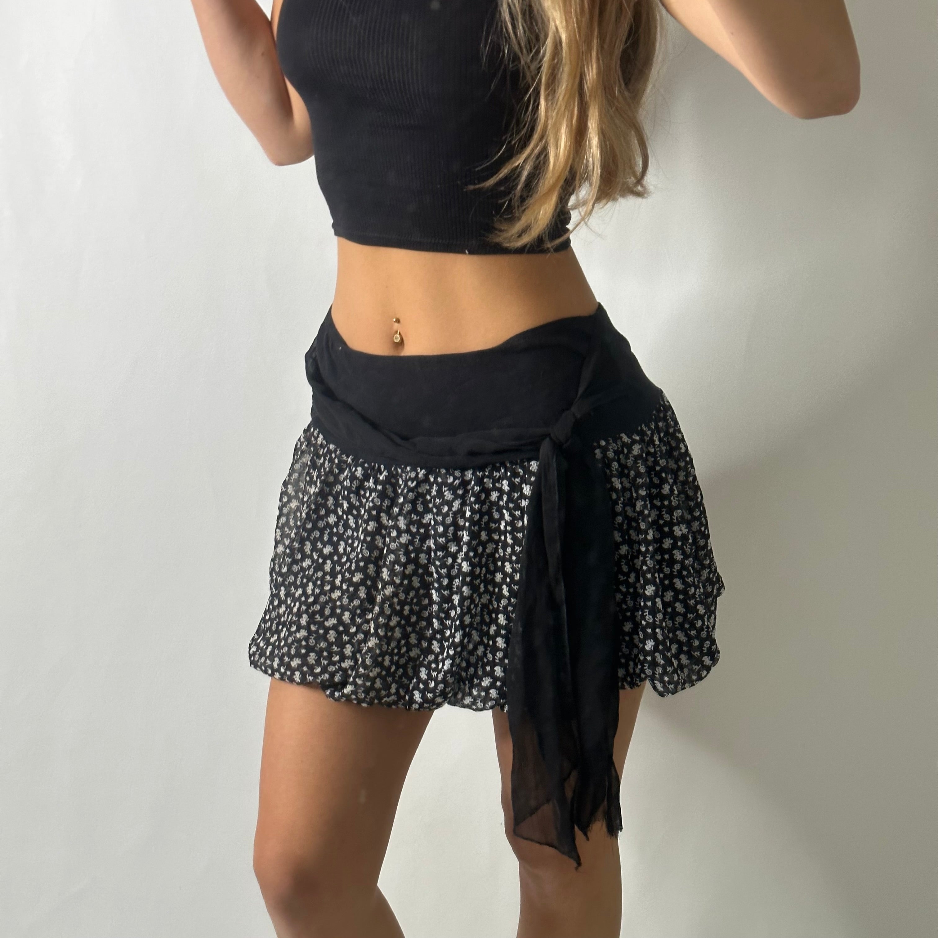 Mesh tie up mini skirt