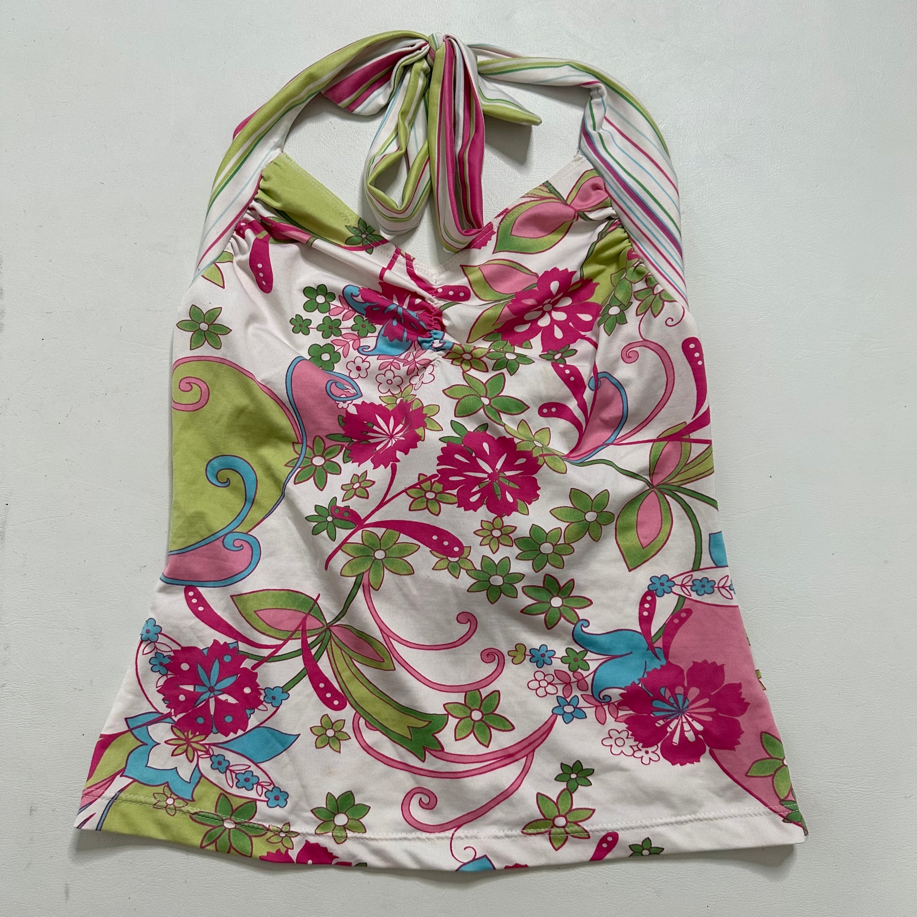 Pink backless floral halter top