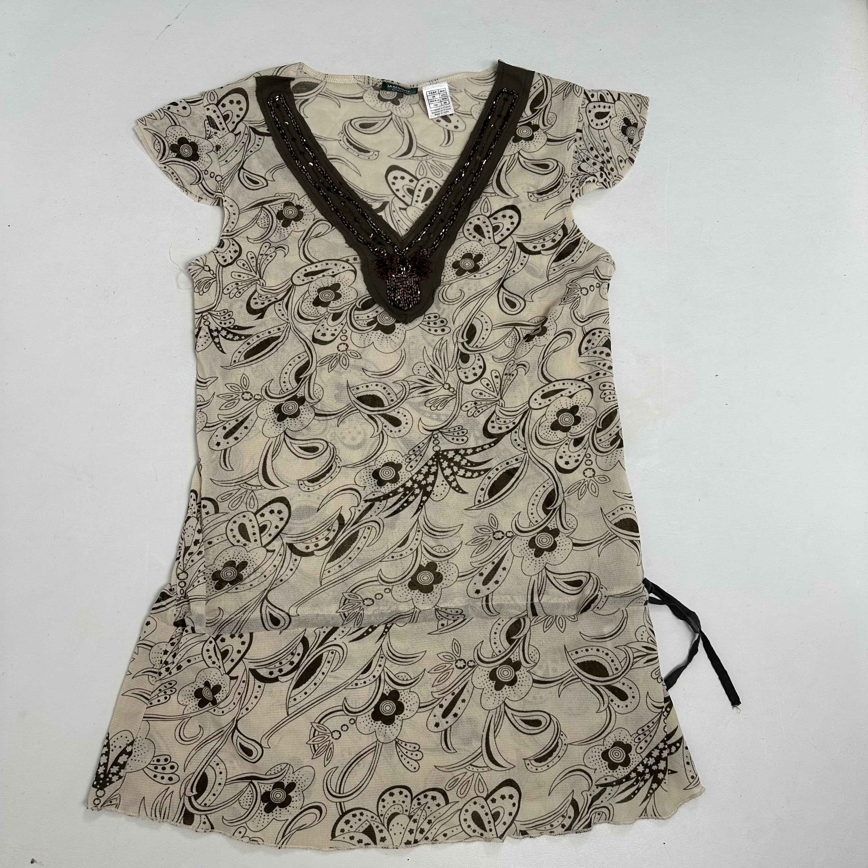 Mesh sequin tie up top