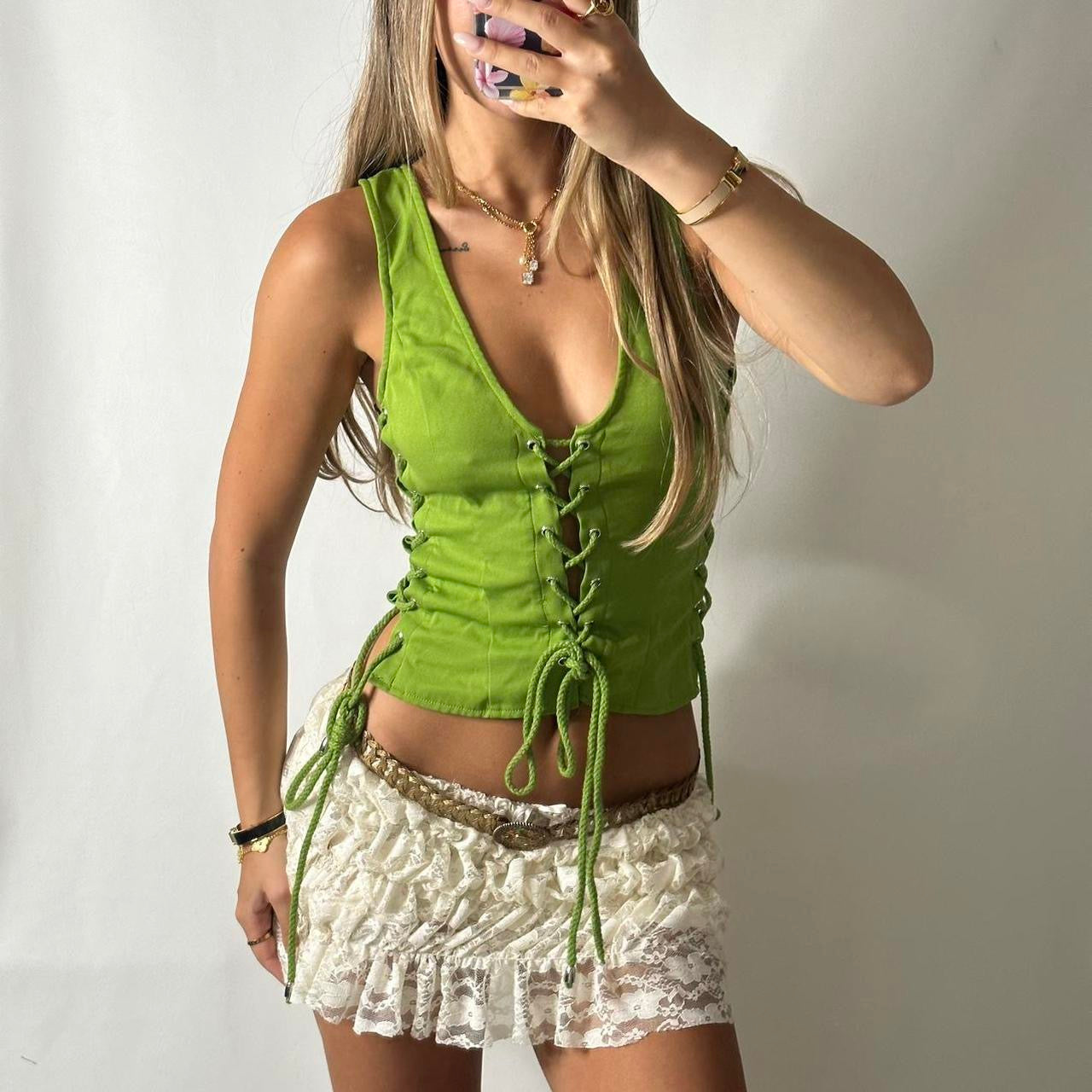 Green lace up top