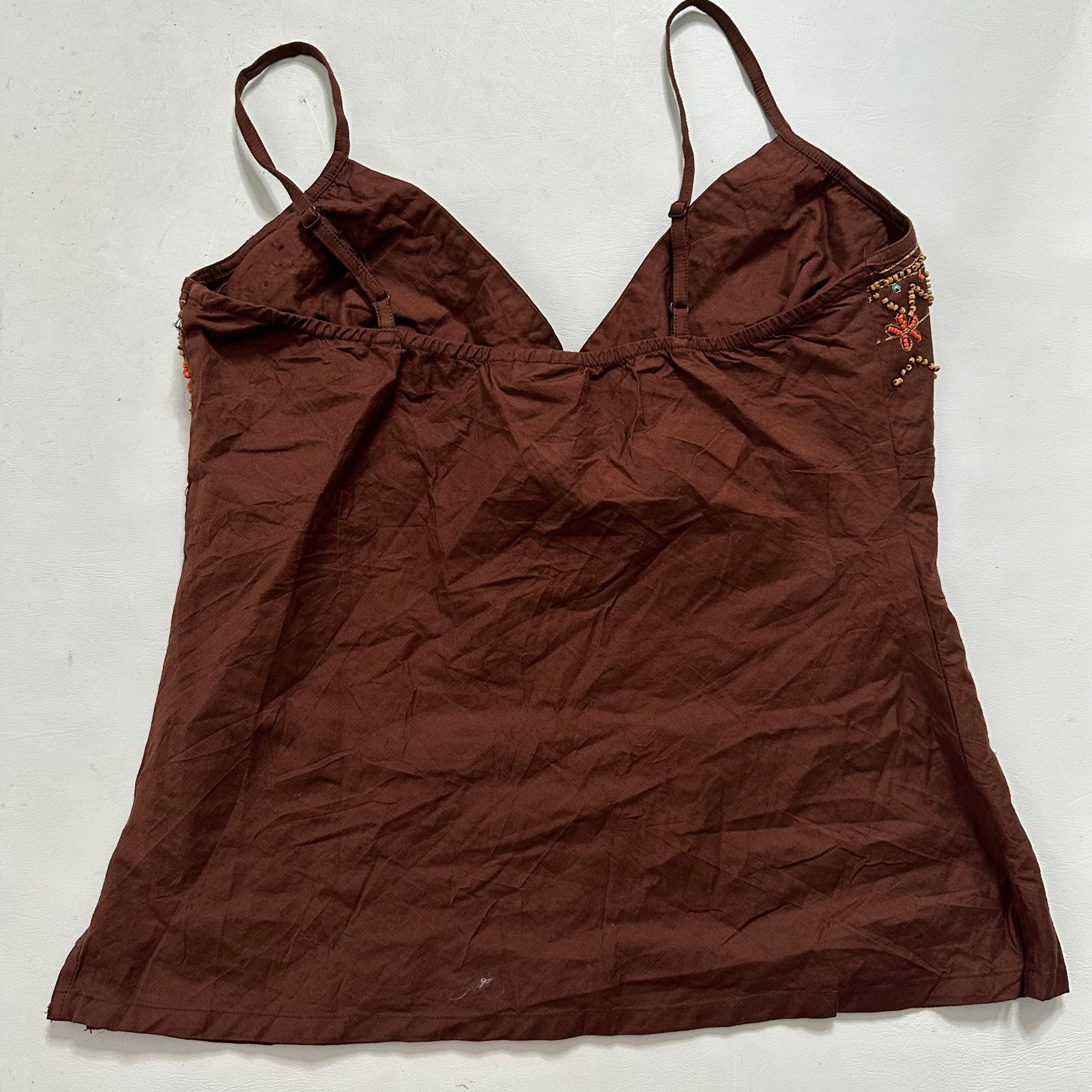 Brown beaded cami vest top