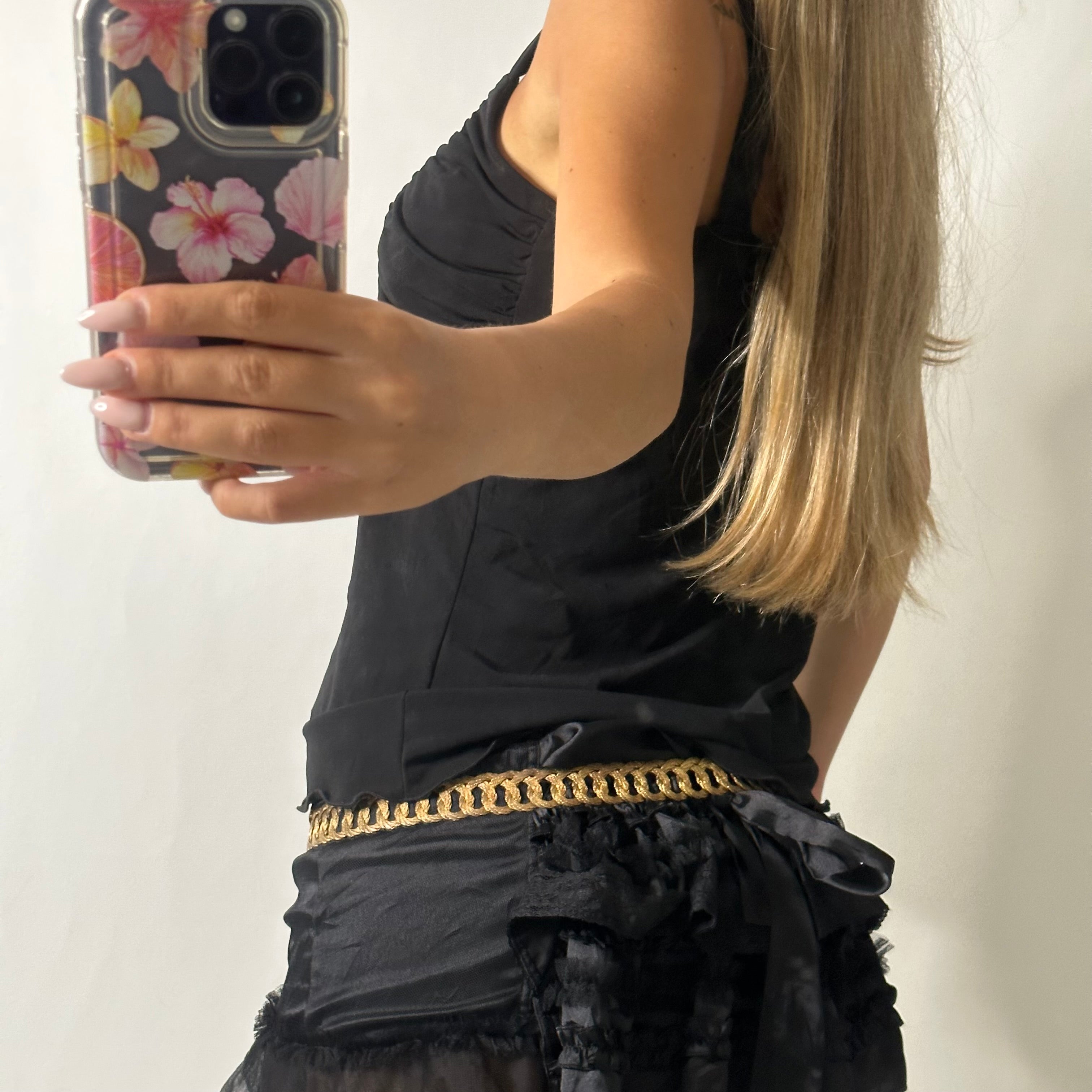 Ruched cami top with diamond button