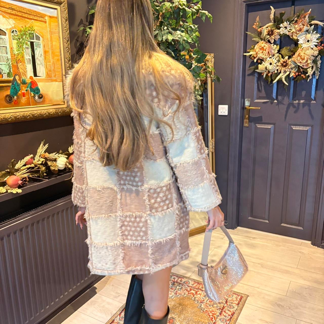 Italian Vintage pink fur patchwork coat