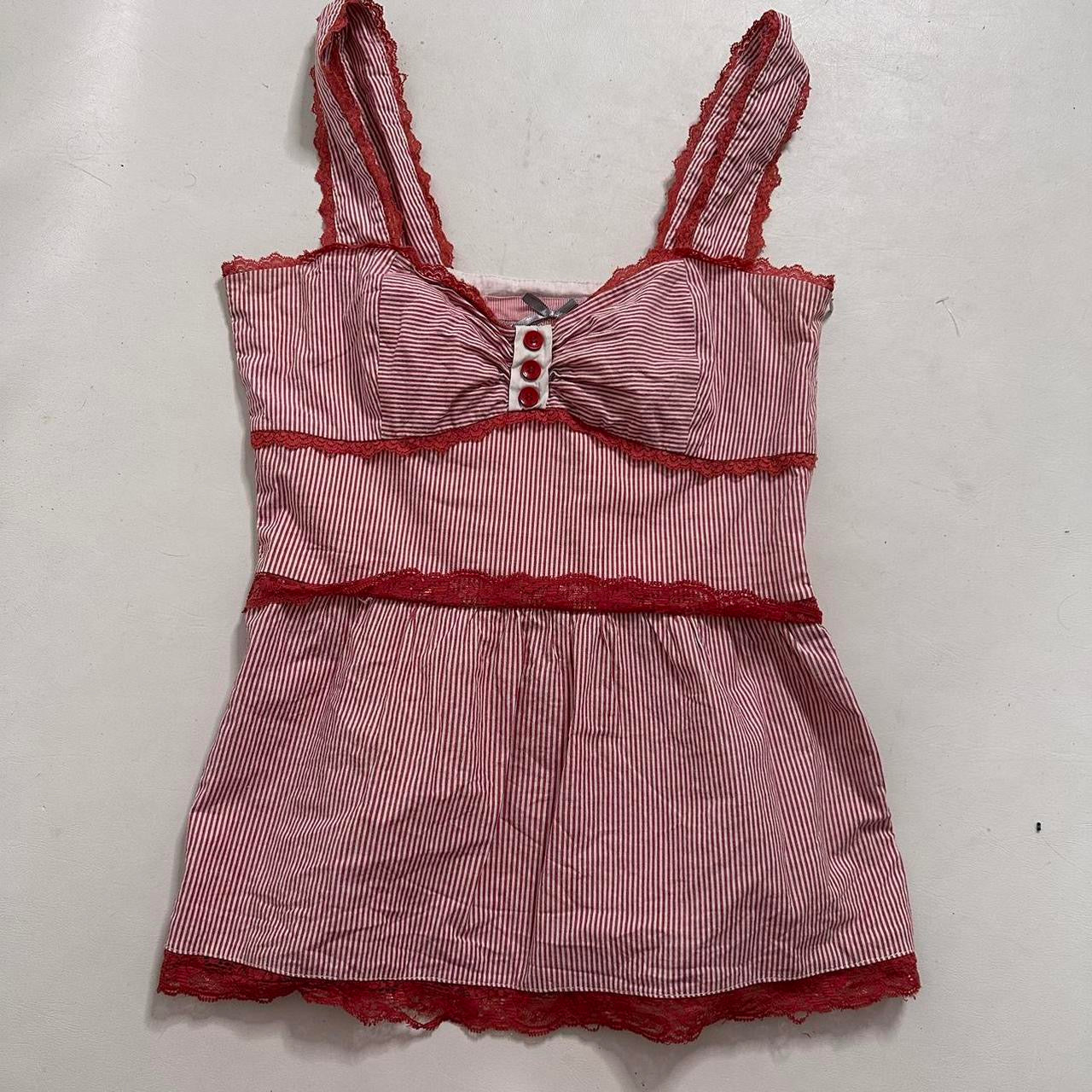 Red striped lace lined vest