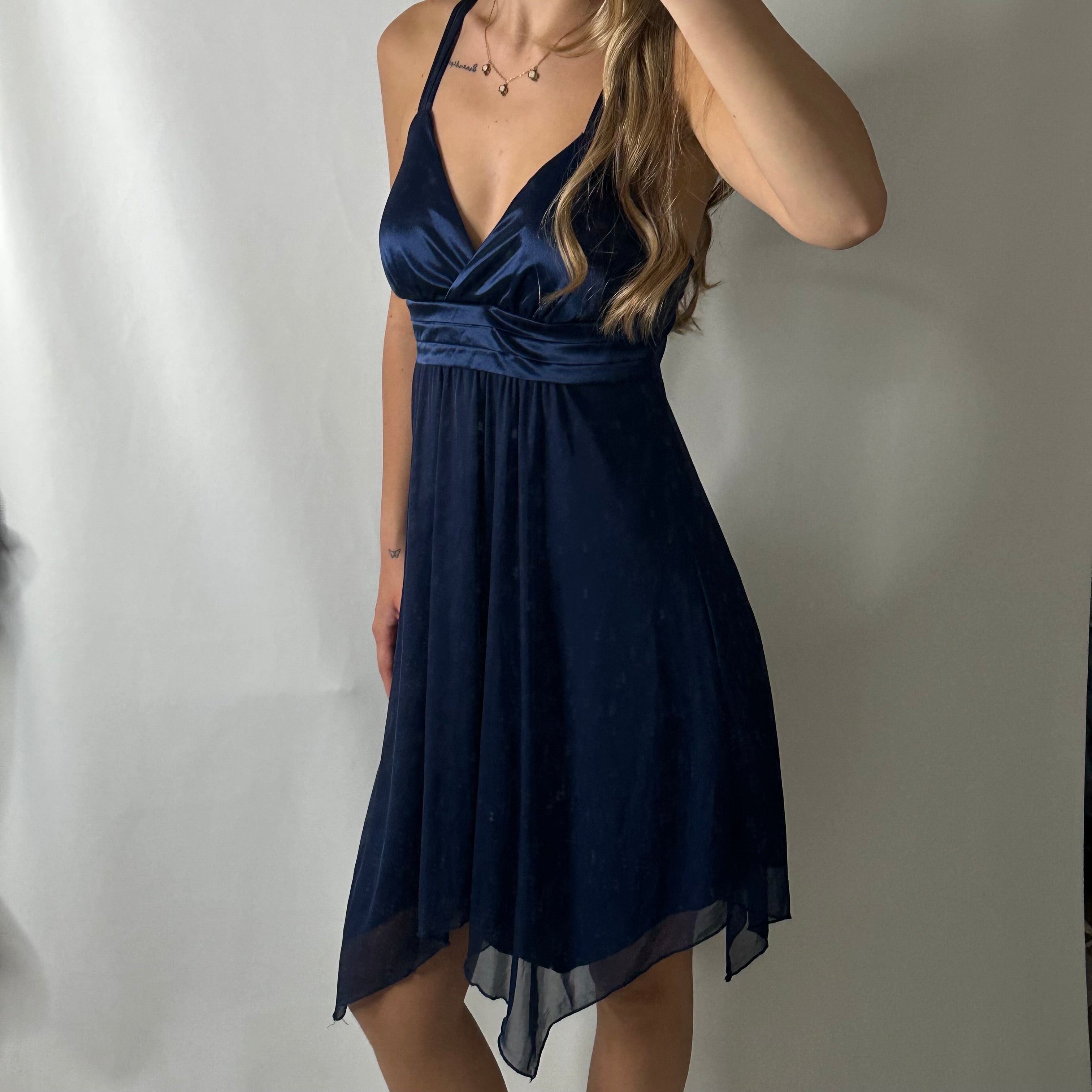 Navy satin fairy dress with o ring buckle