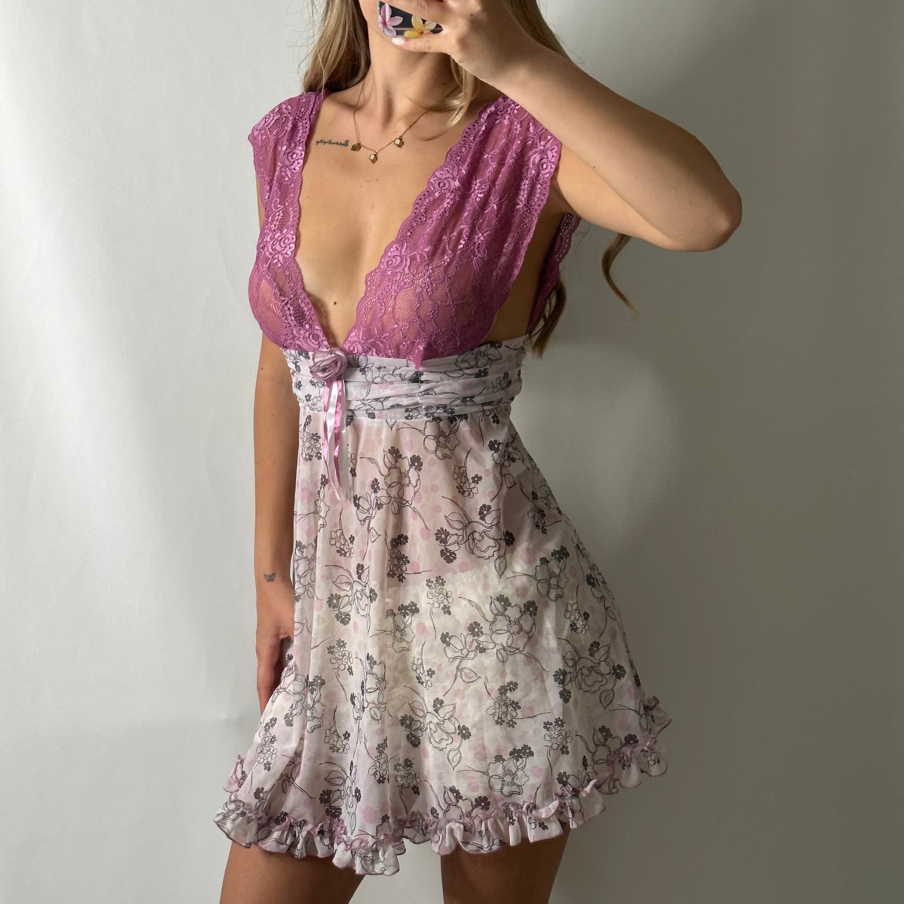 Mesh ruched floral fairy slip dress