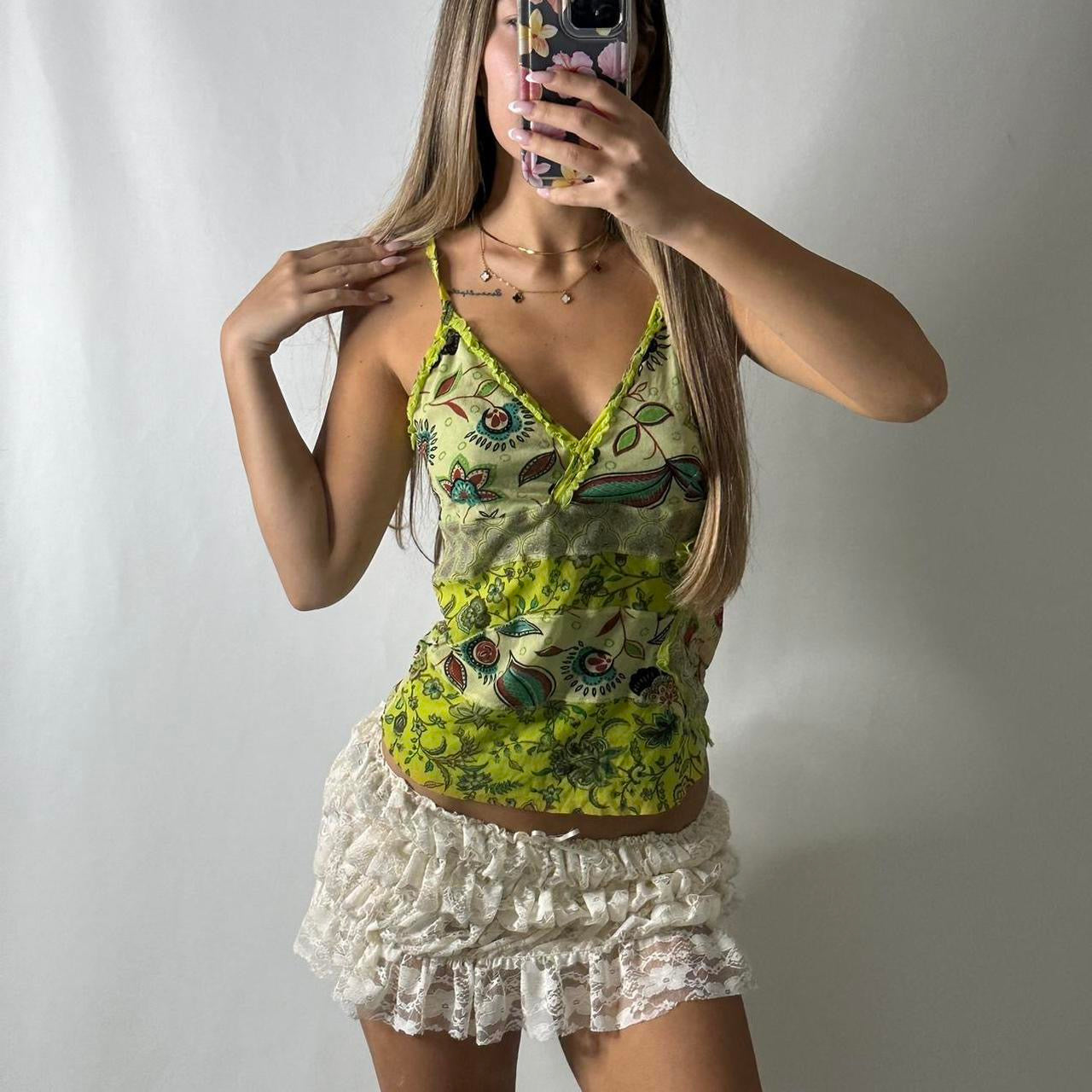 Green floral mesh cami