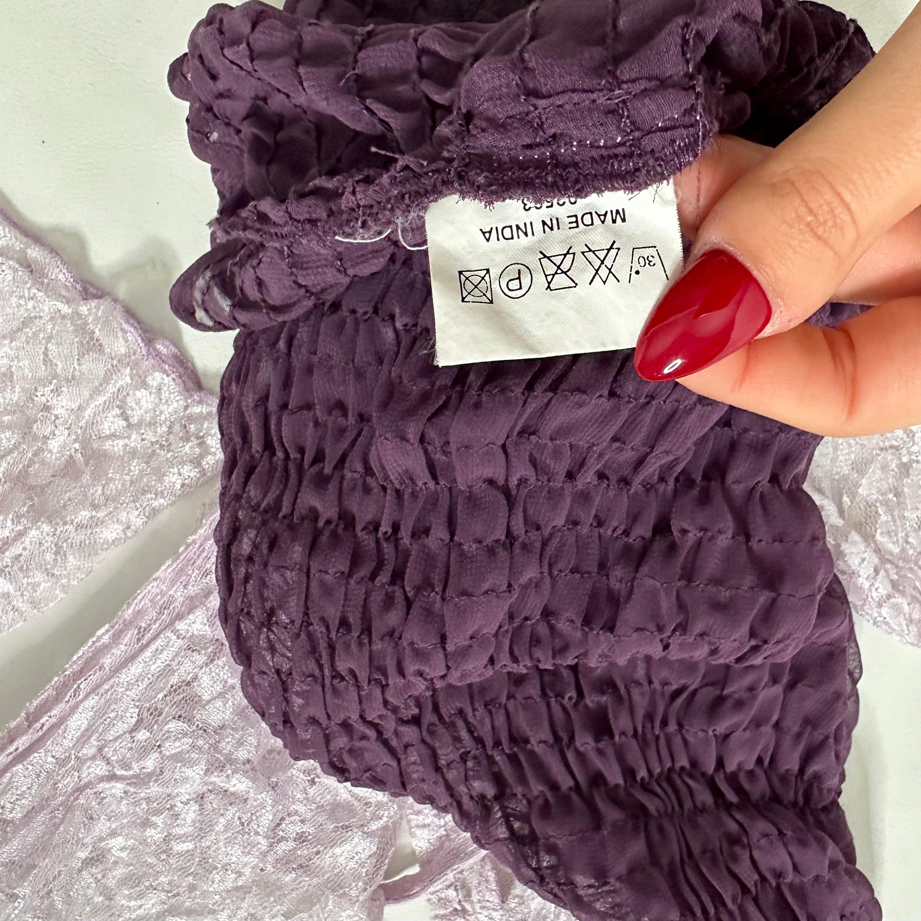 Purple lilac lace mesh ruched top