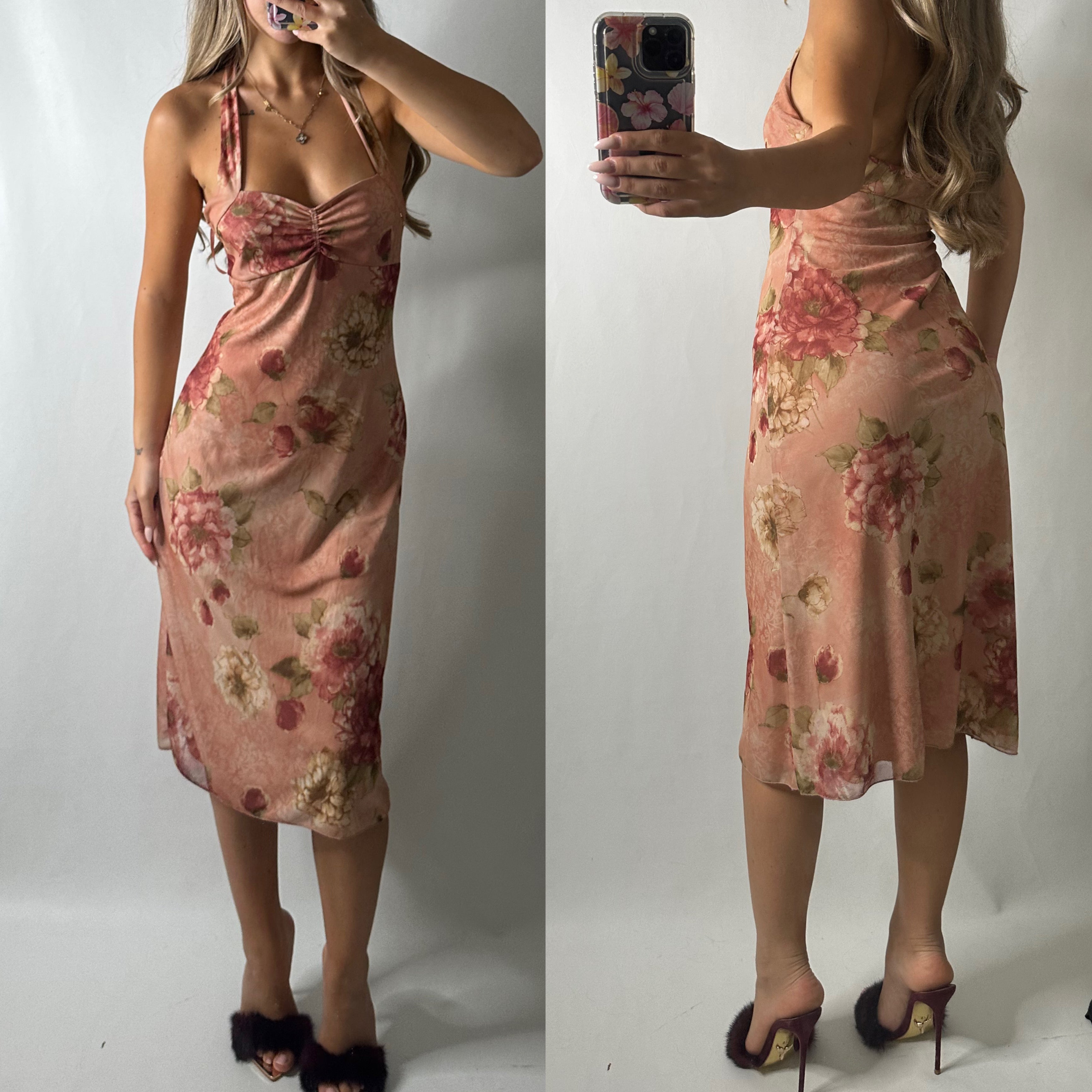 Le chateau pink floral mesh halter top