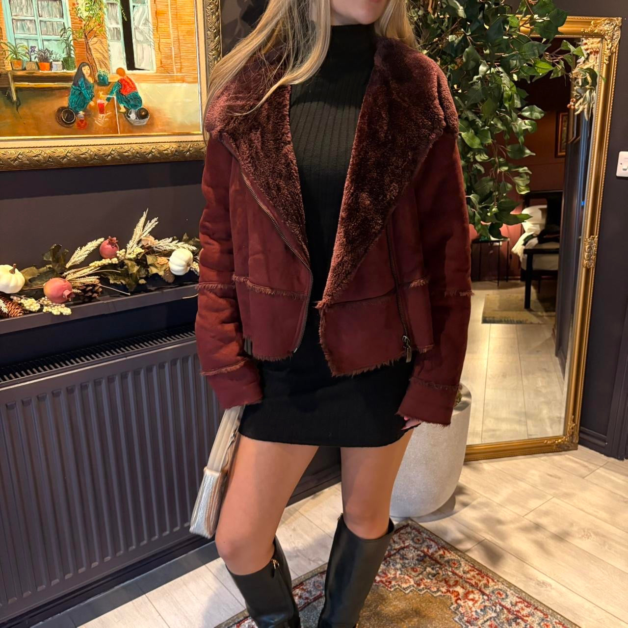 Italian Vintage burgundy fur Afghan jacket