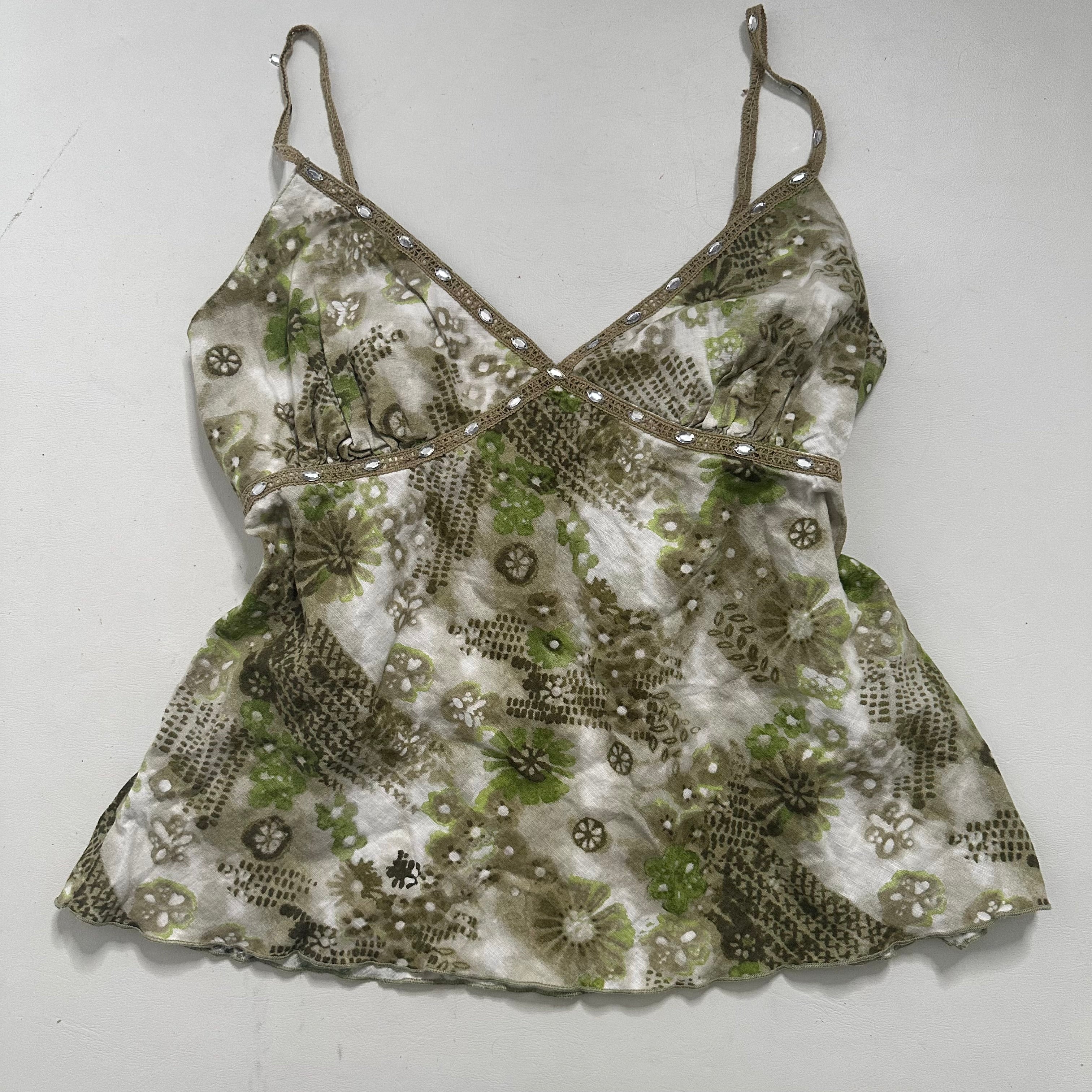 Green floral sequin cami