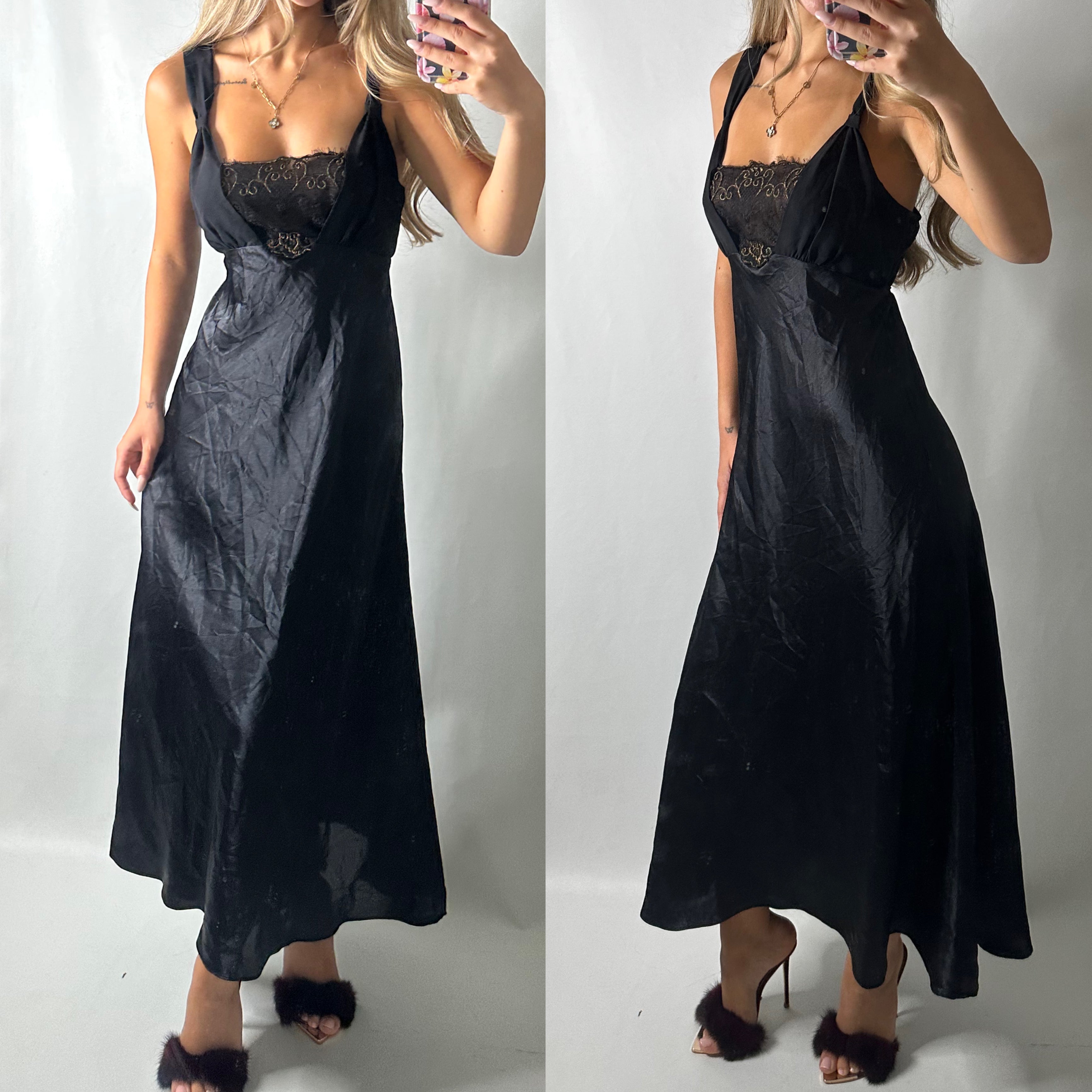 Satin mesh detailed maxi dress