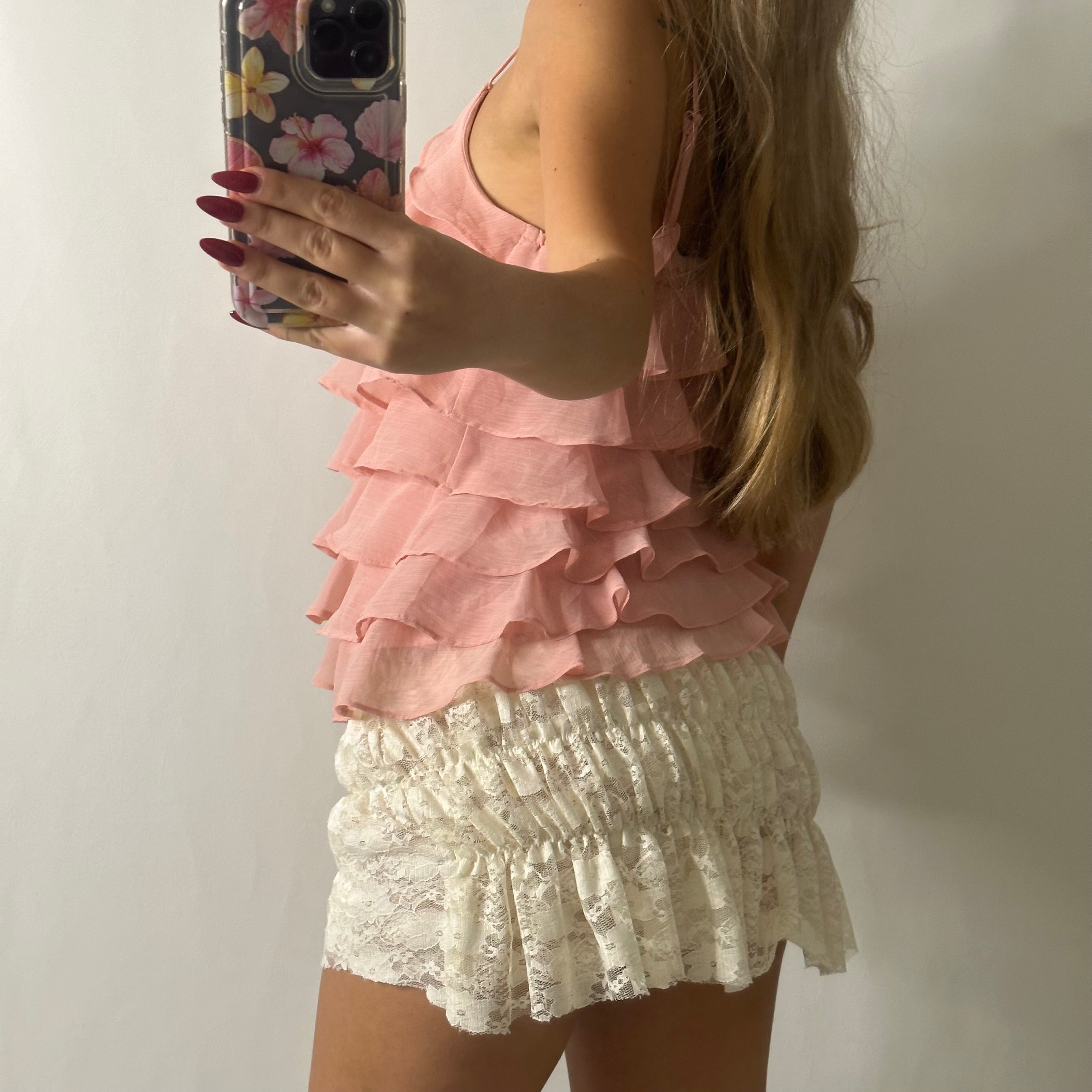 Pink ruffle layered babydoll