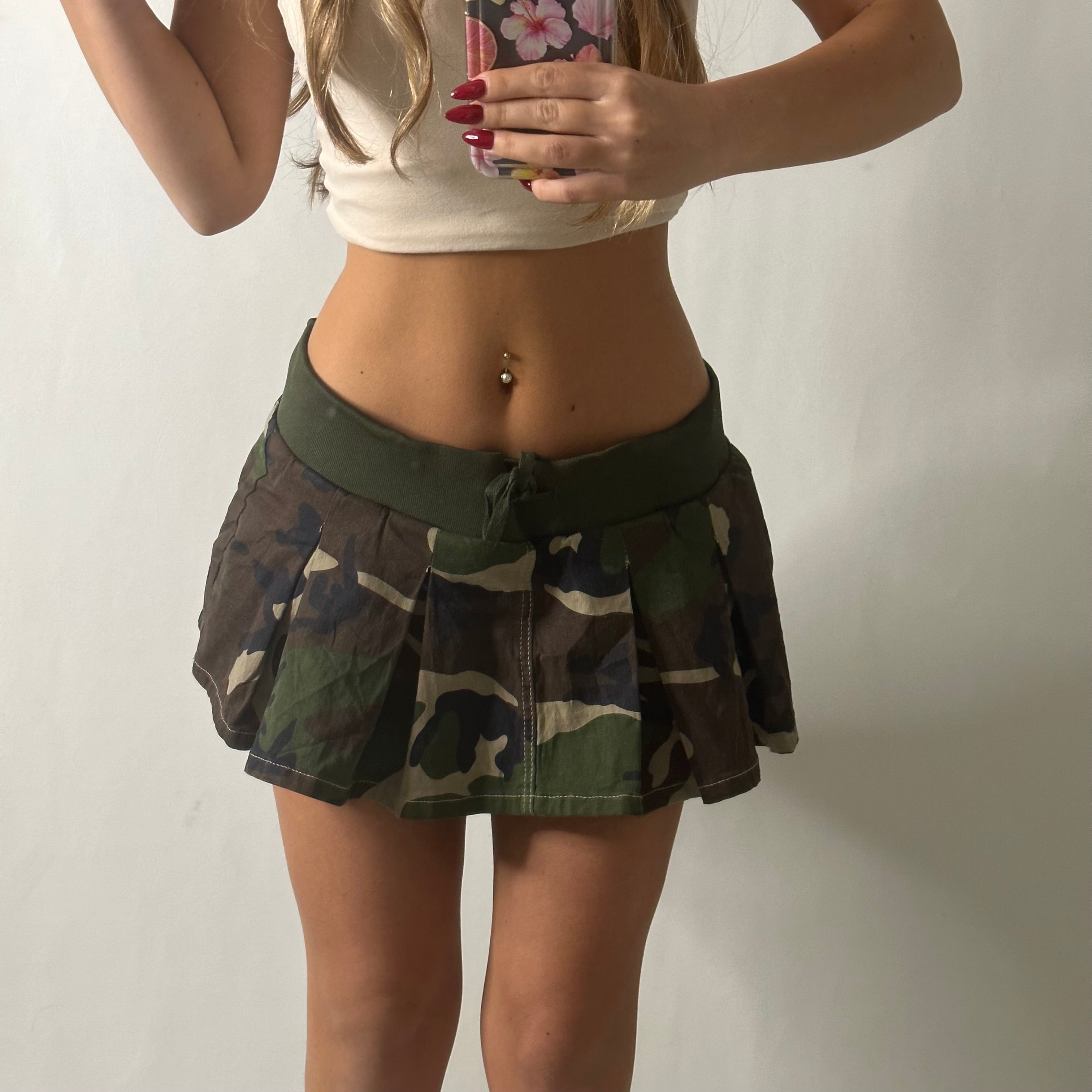 Camo low rise pleated mini skirt/ skort