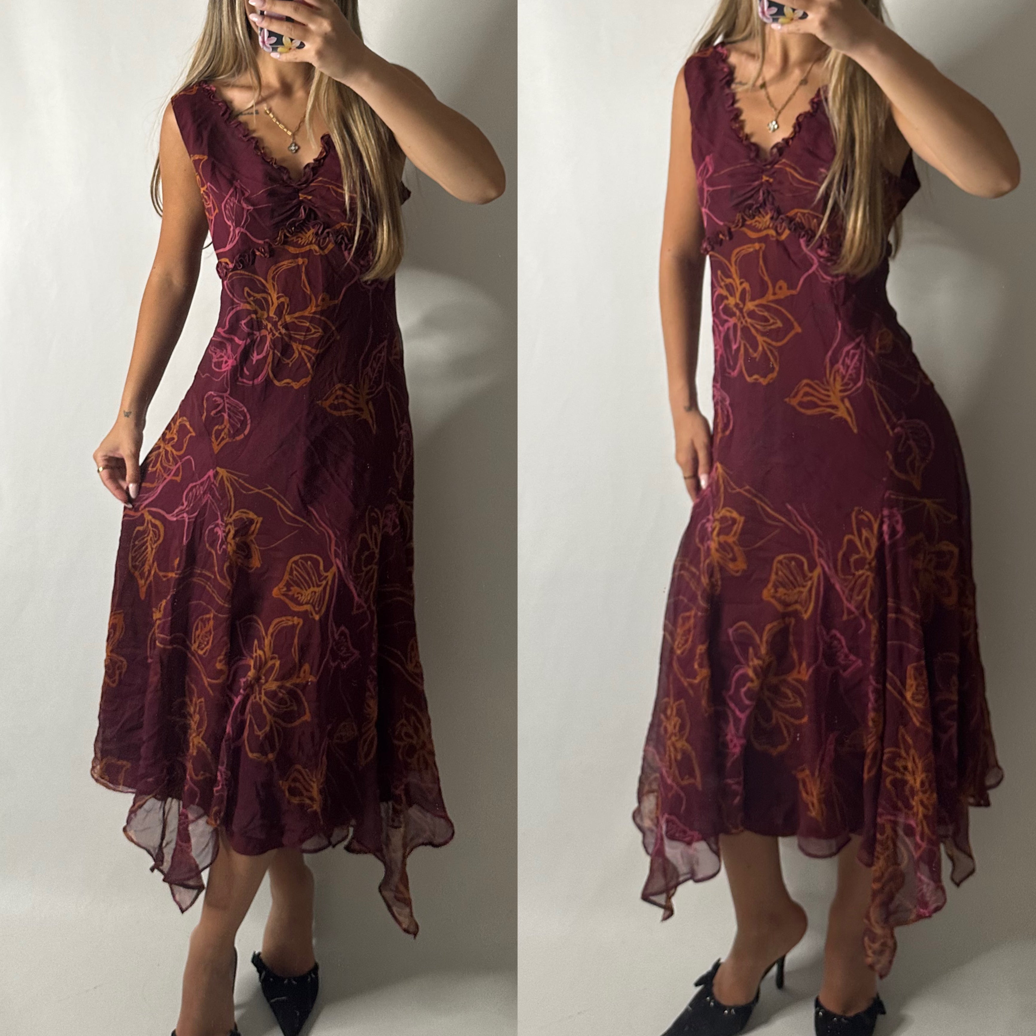 Burgundy mesh floral maxi dress