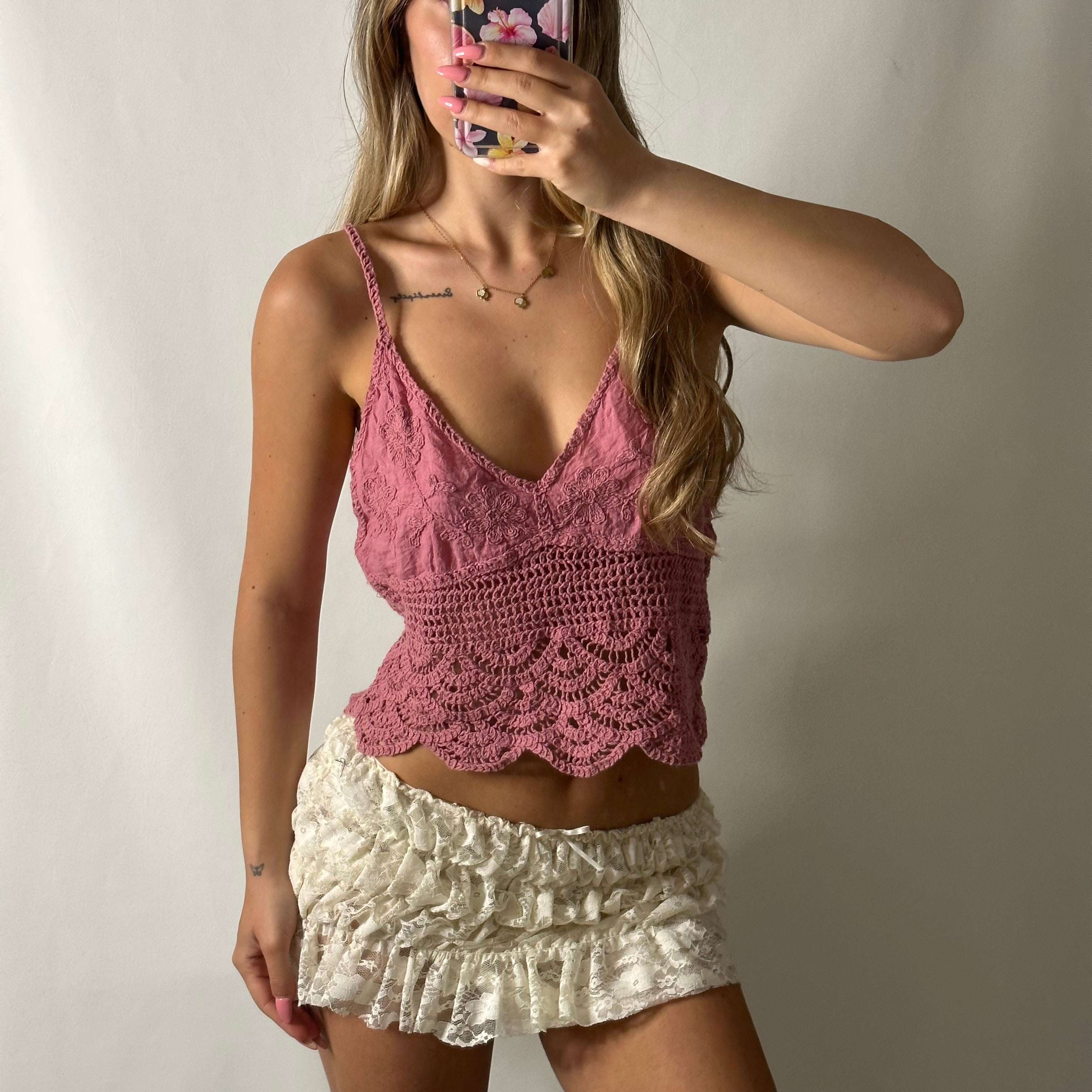 Crochet pink cami top
