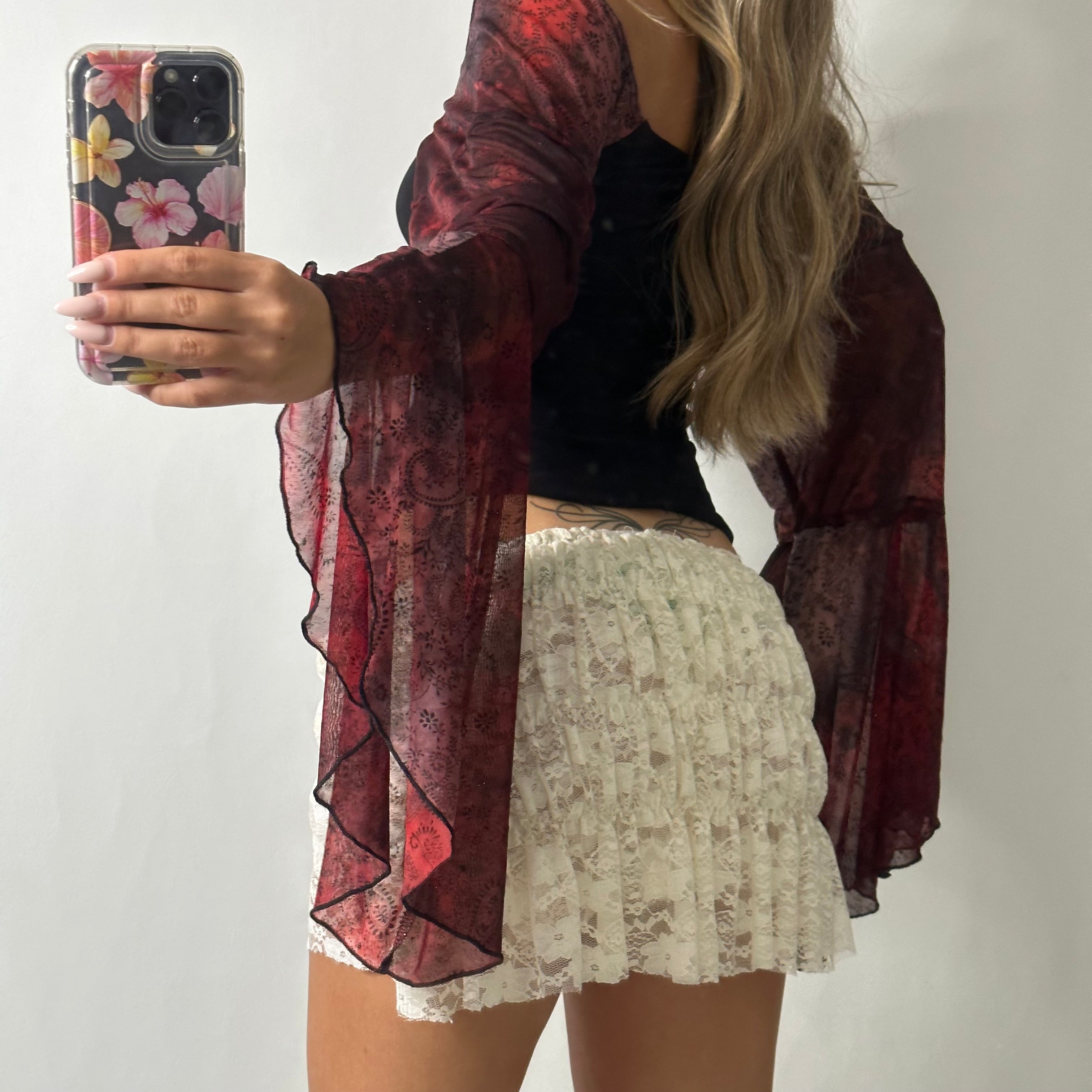 Bell mesh sleeve corset style top