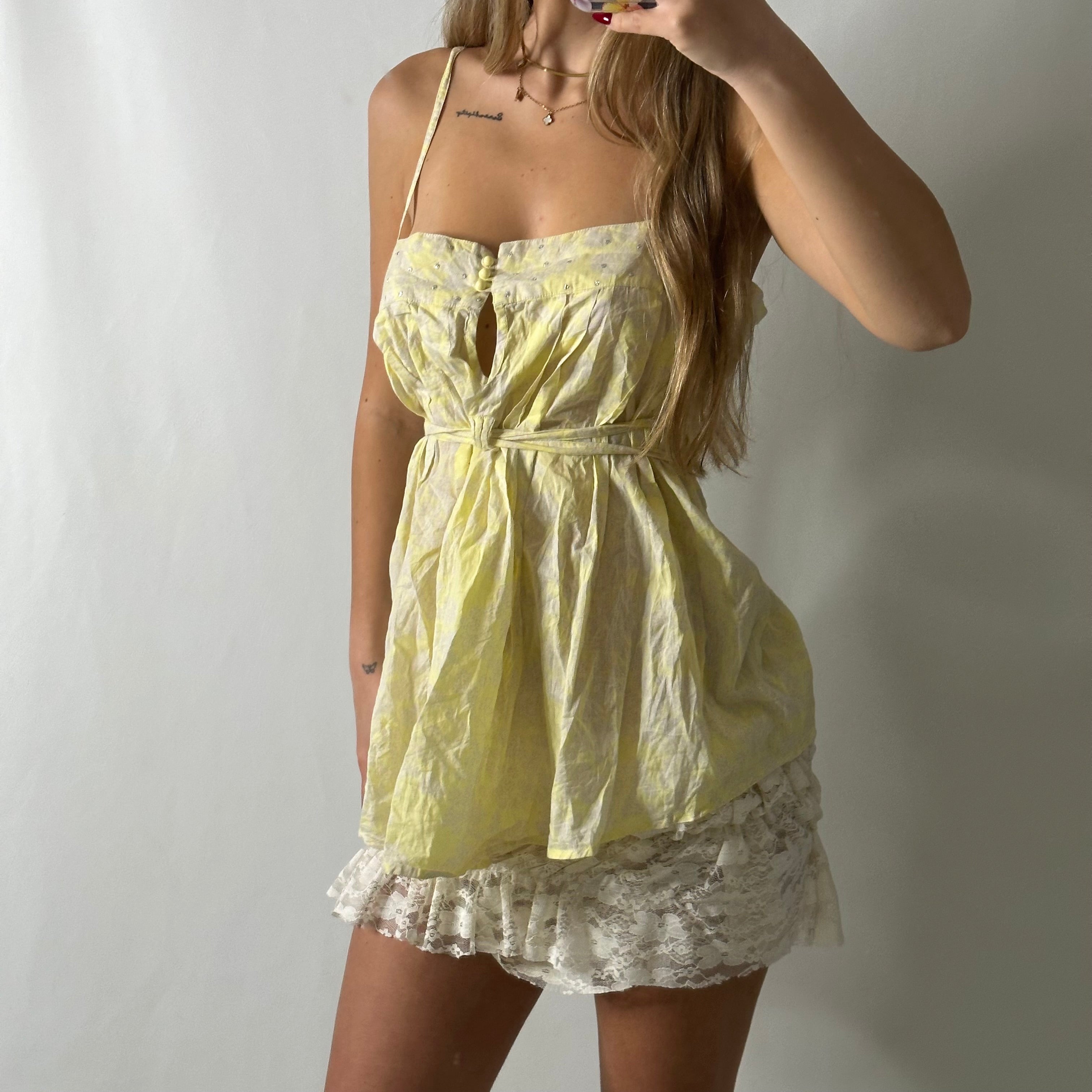 Kookai light yellow floral tie up cami