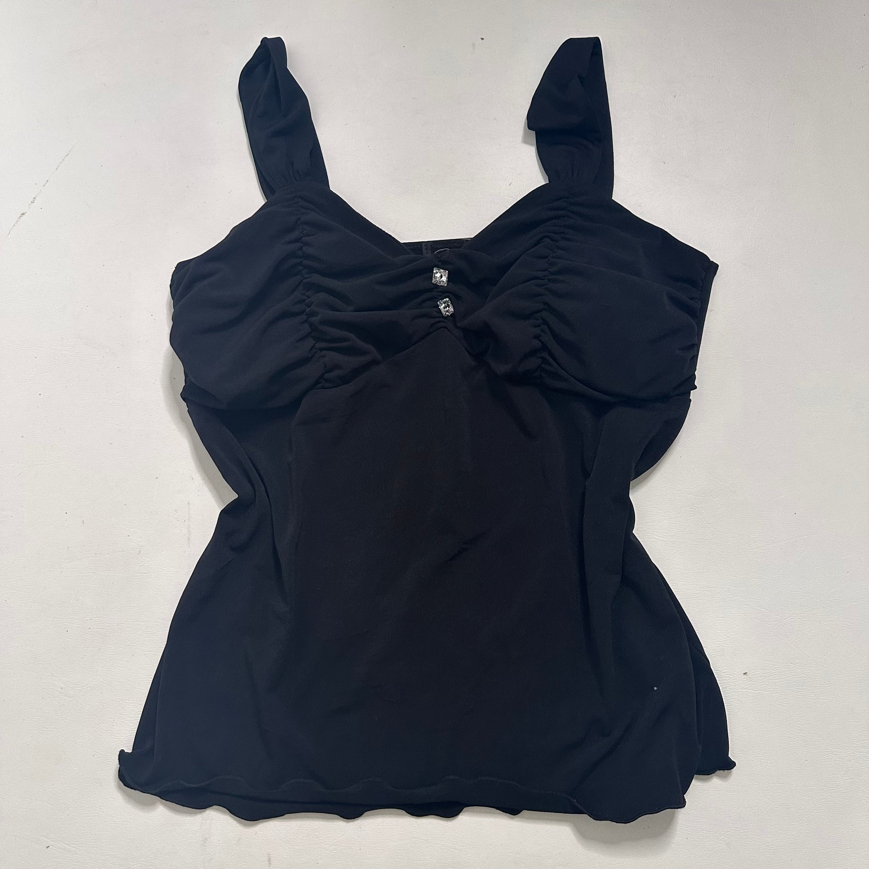 Ruched cami top with diamond button