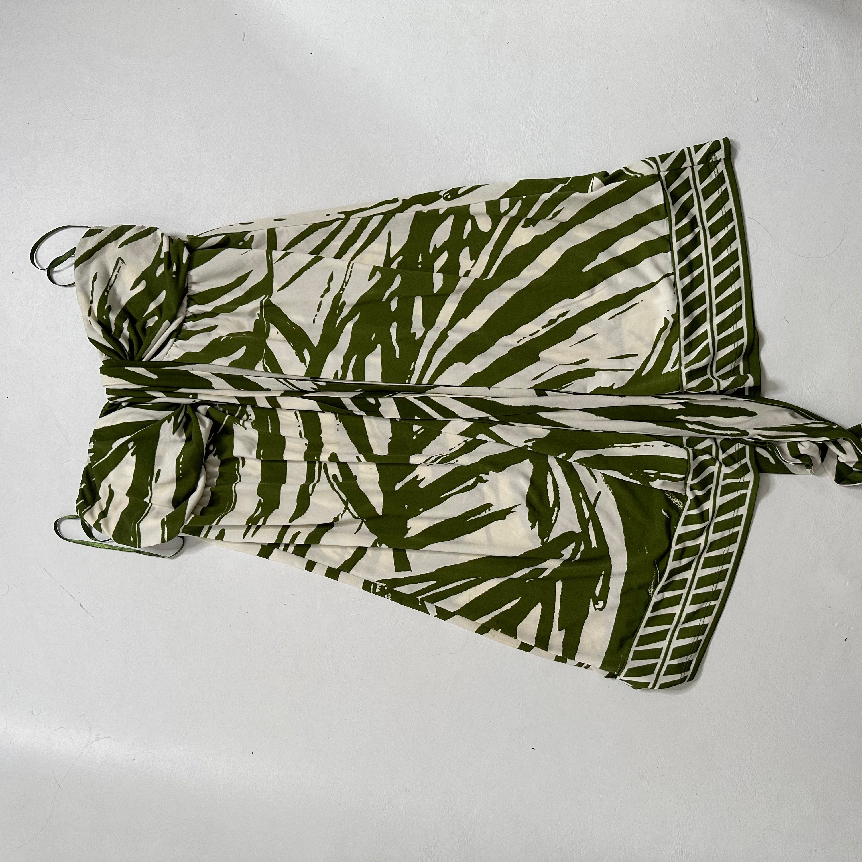 Green white halter neck mini dress