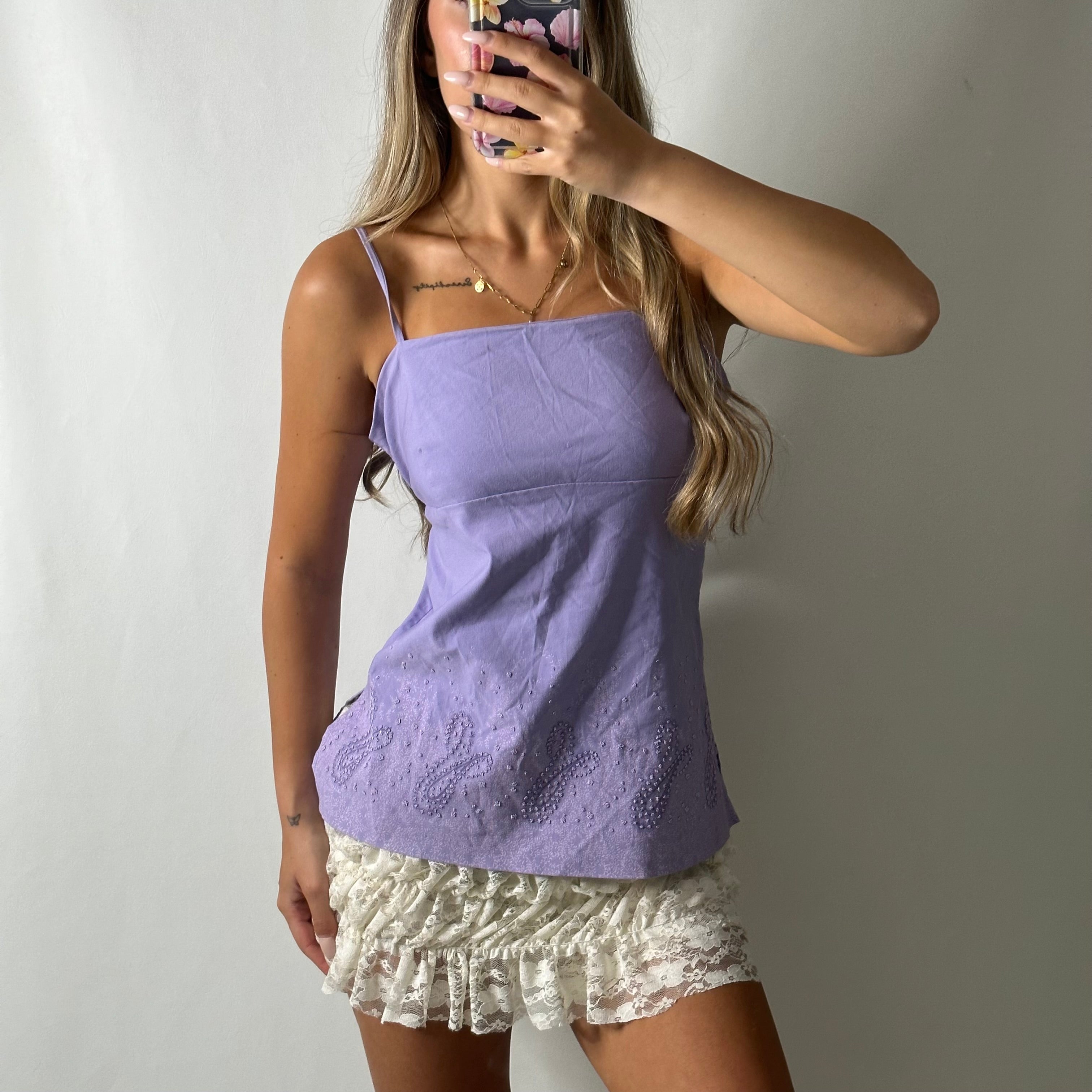 Lilac tie up beaded top