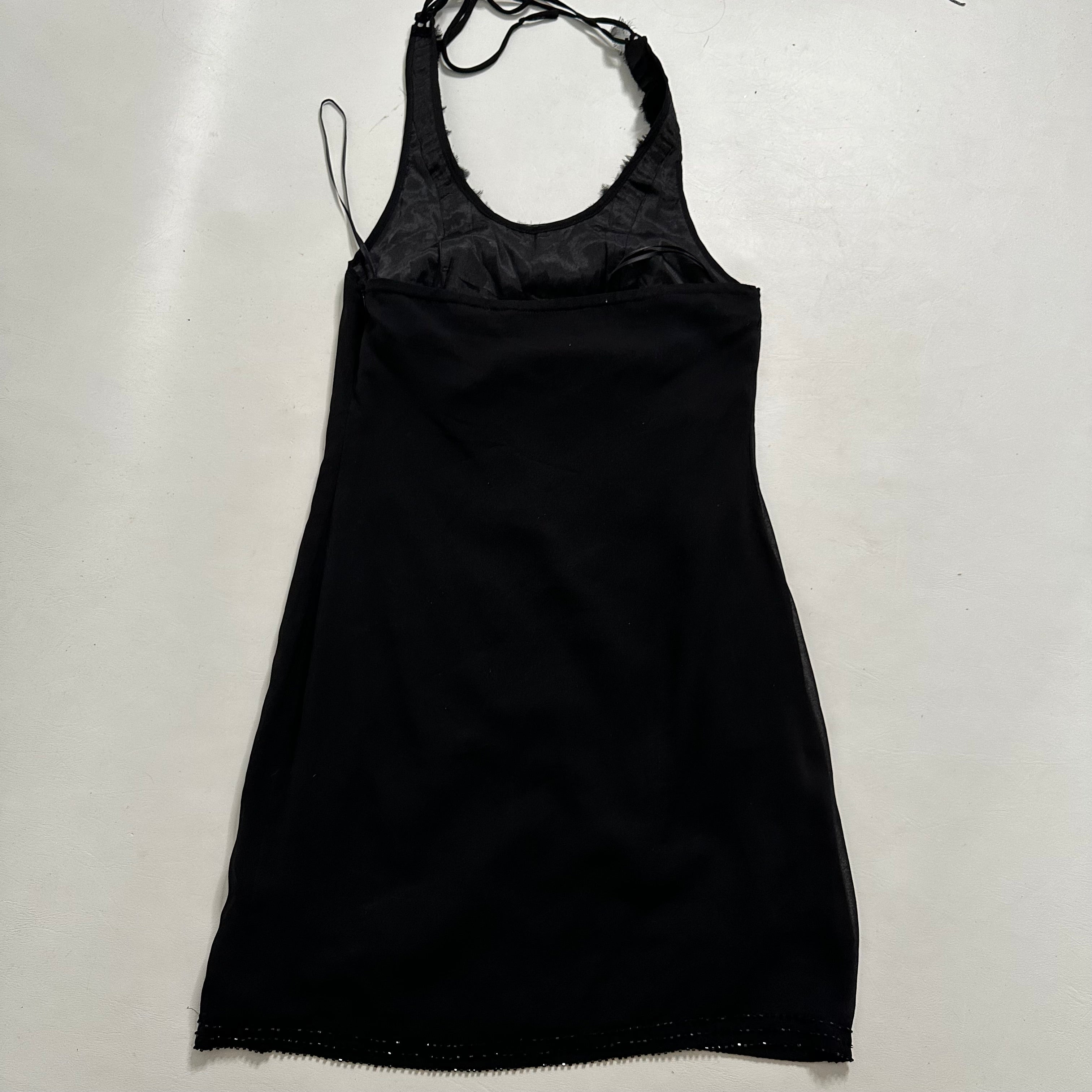 Black mesh sequin halter dress