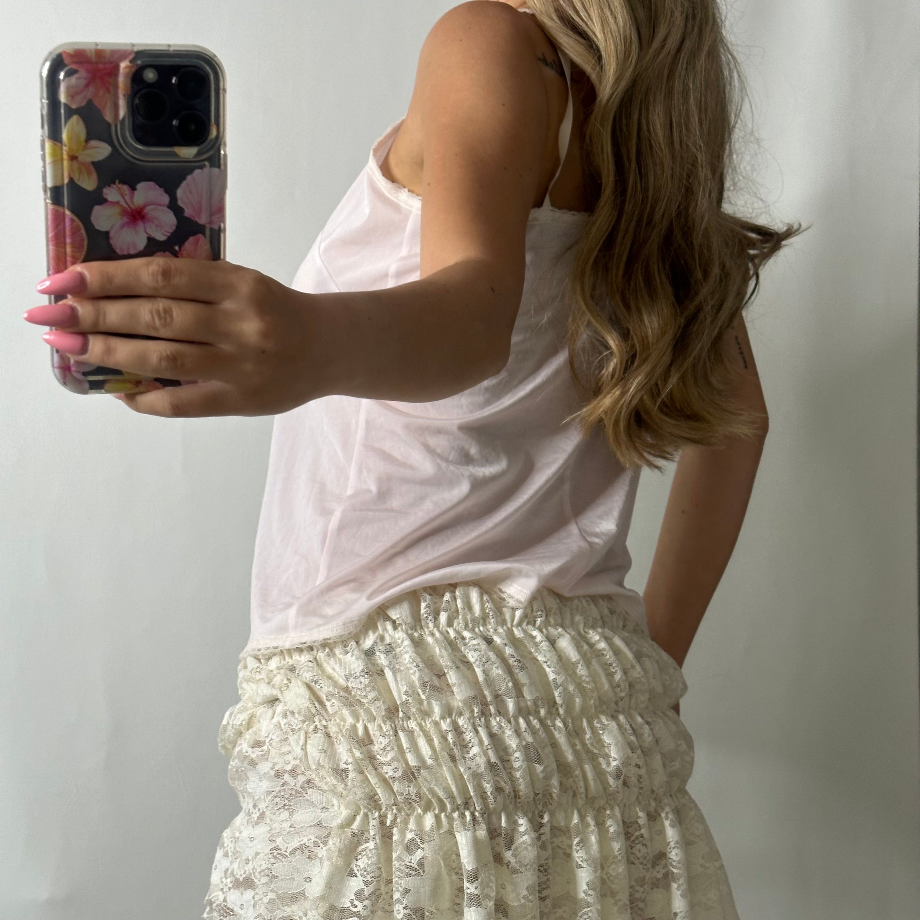 Pink cami top with lace lining