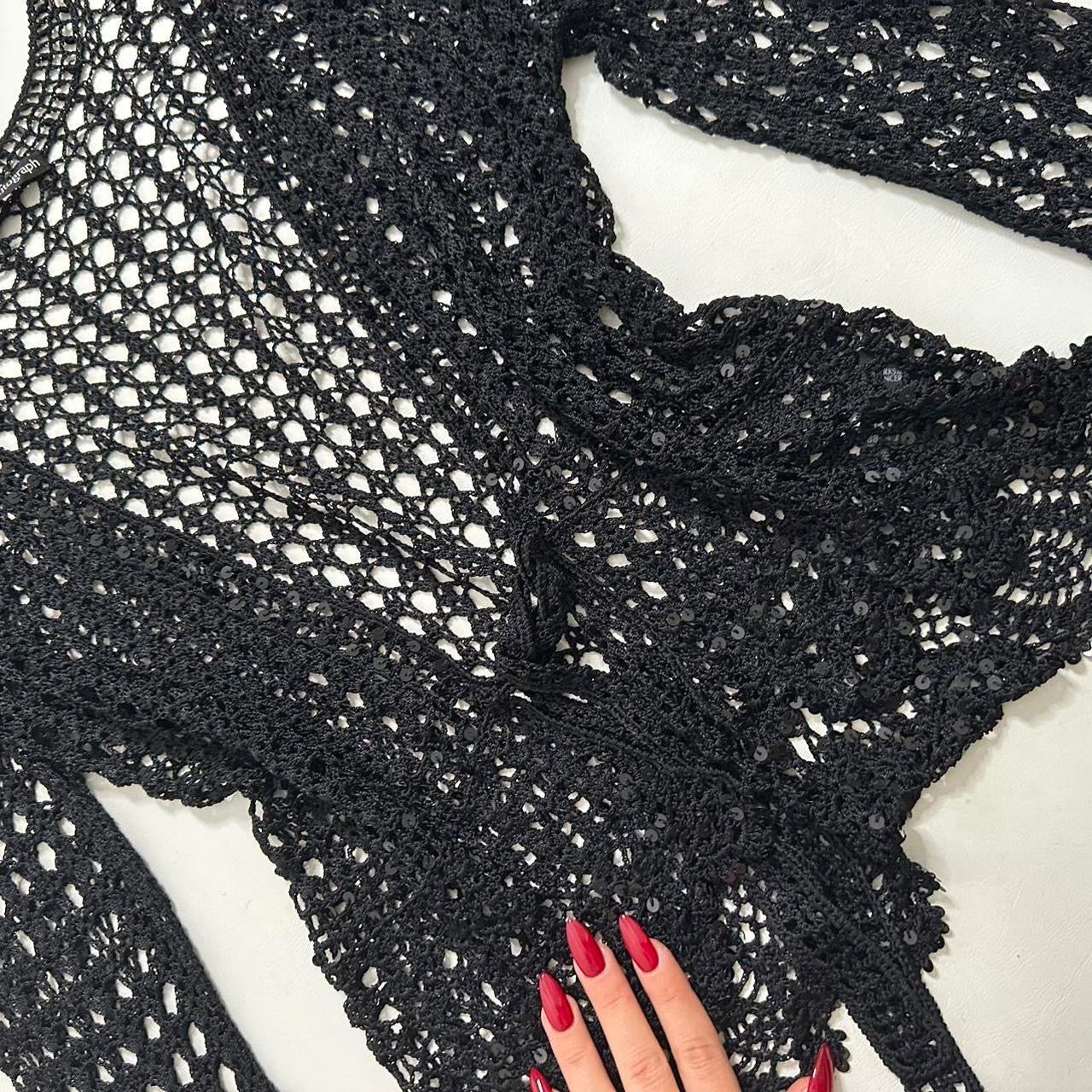 Crochet sequin flared sleeve cardigan