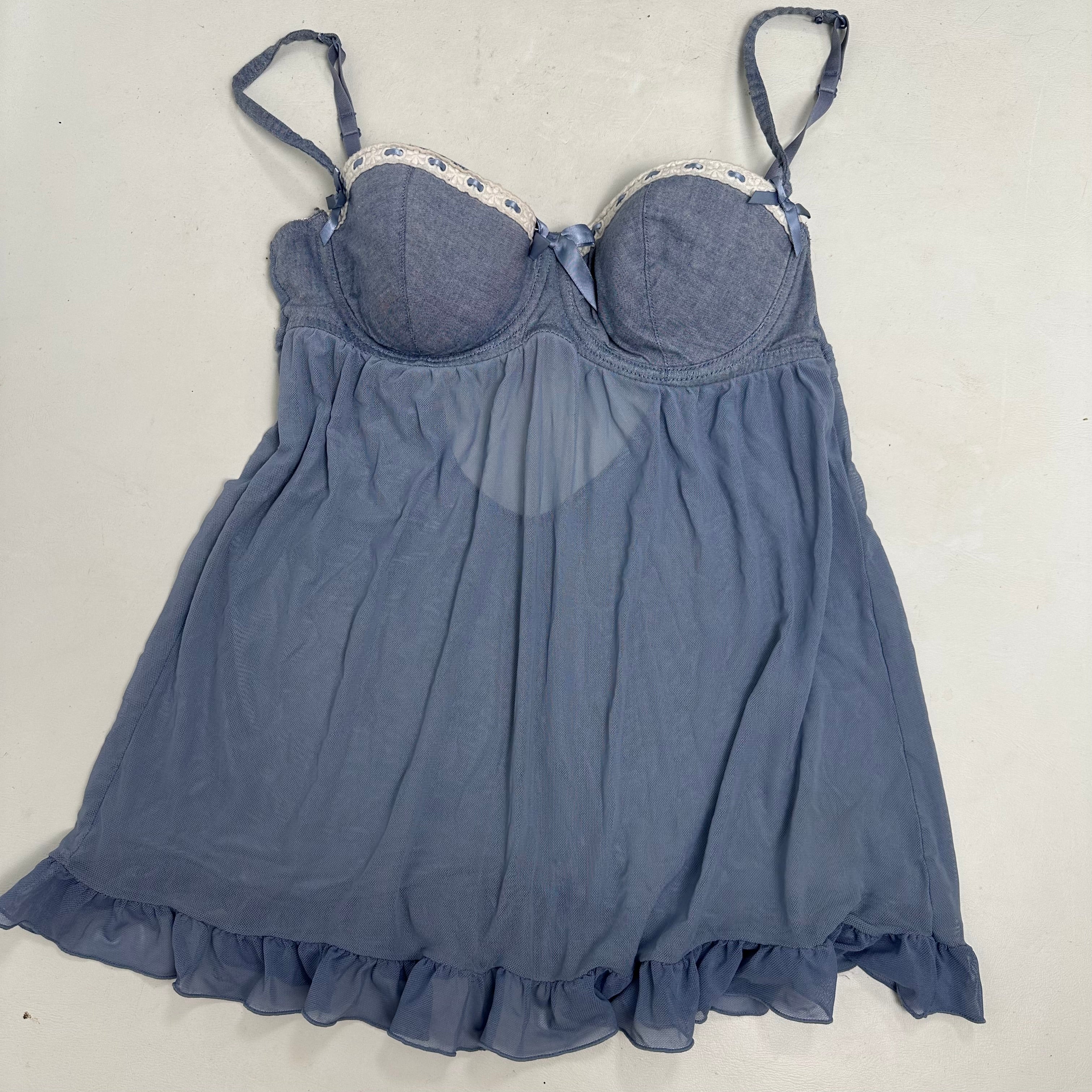 Baby blue mesh babydoll corset