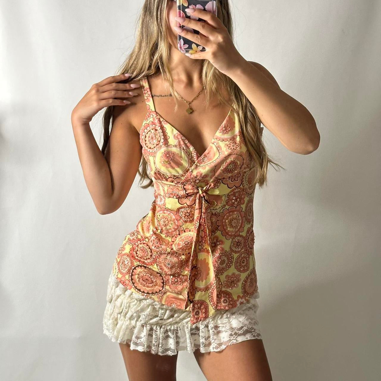 Yellow pink paisley cami