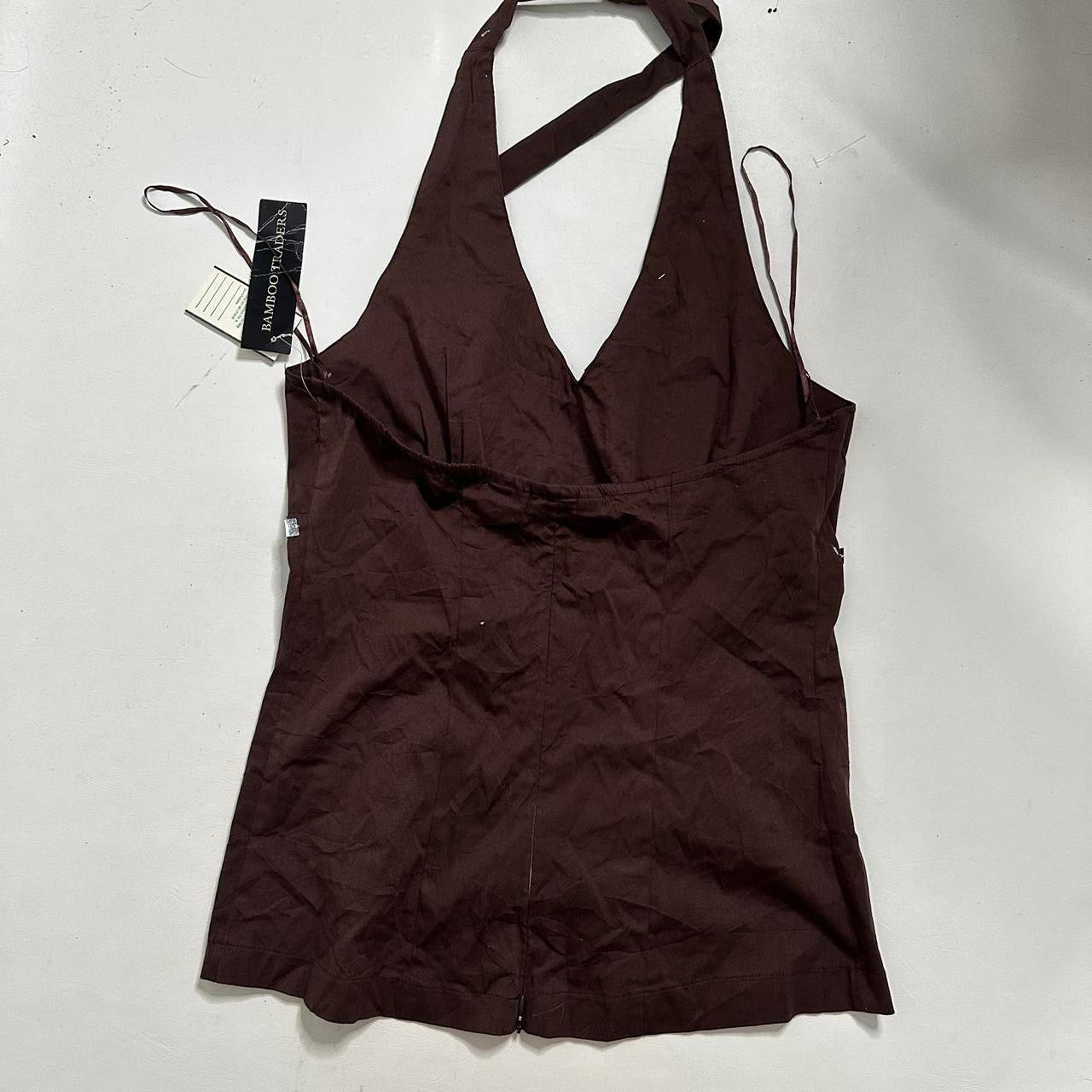 Brown mirror embellished halter top