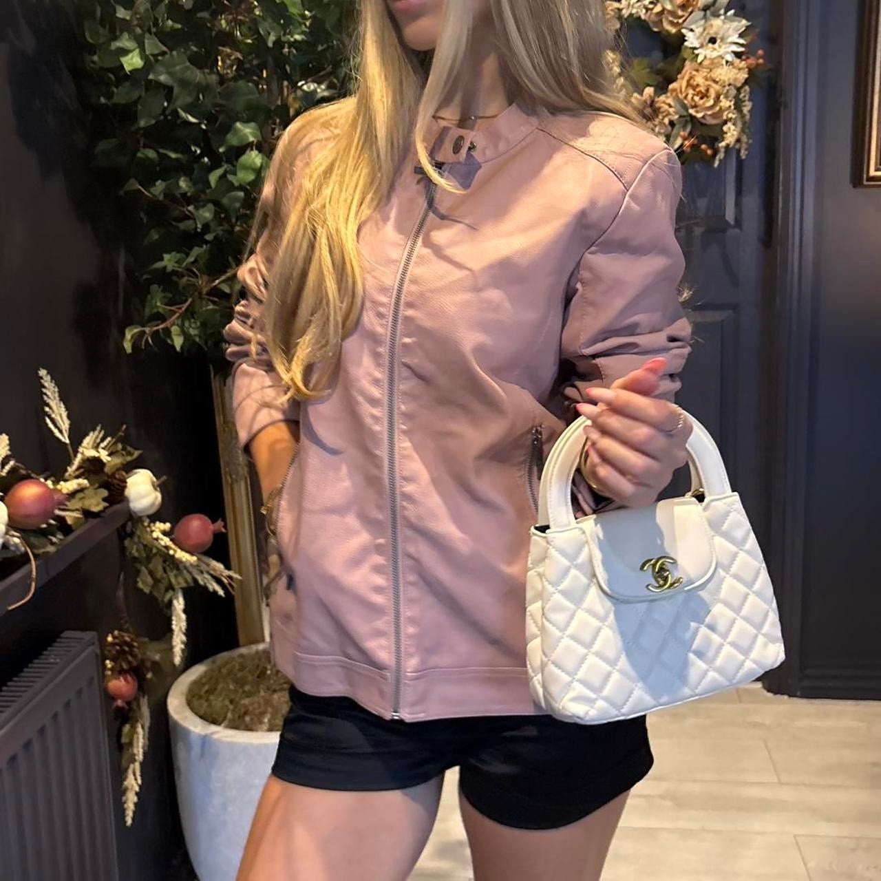 Faux leather pink moto jacket