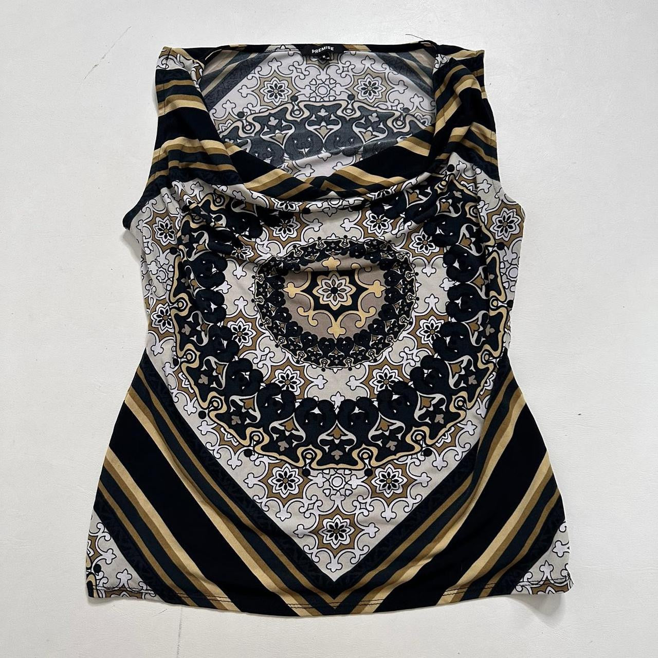 Cowl neck paisley print top