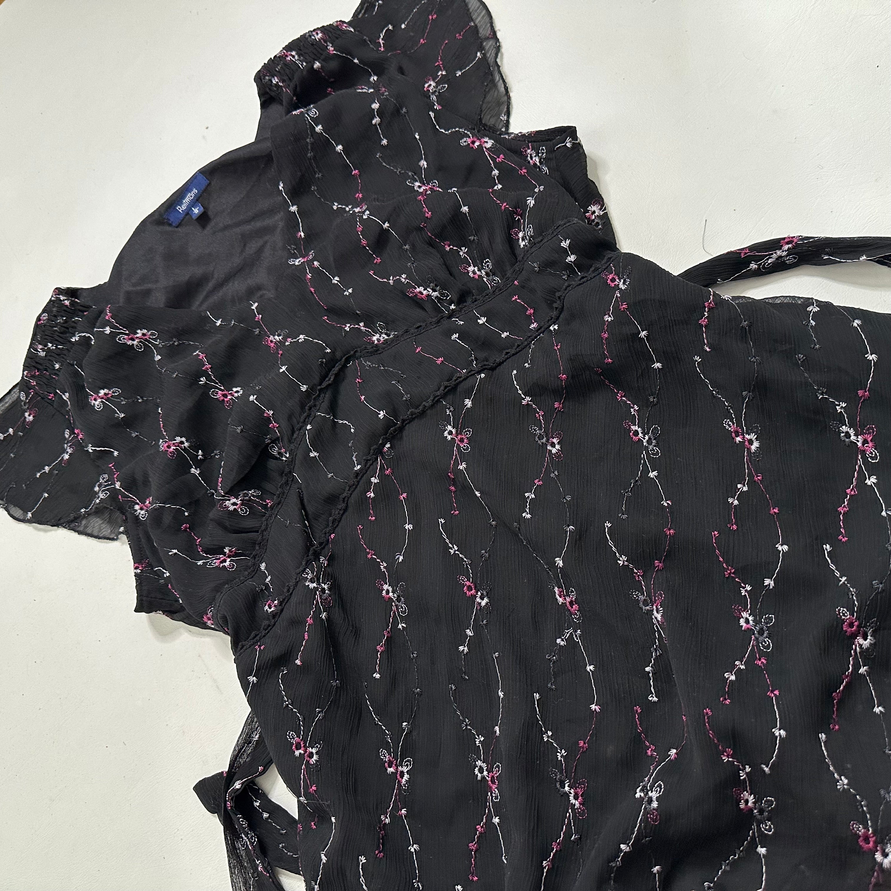 Black mesh floral top with tie up back