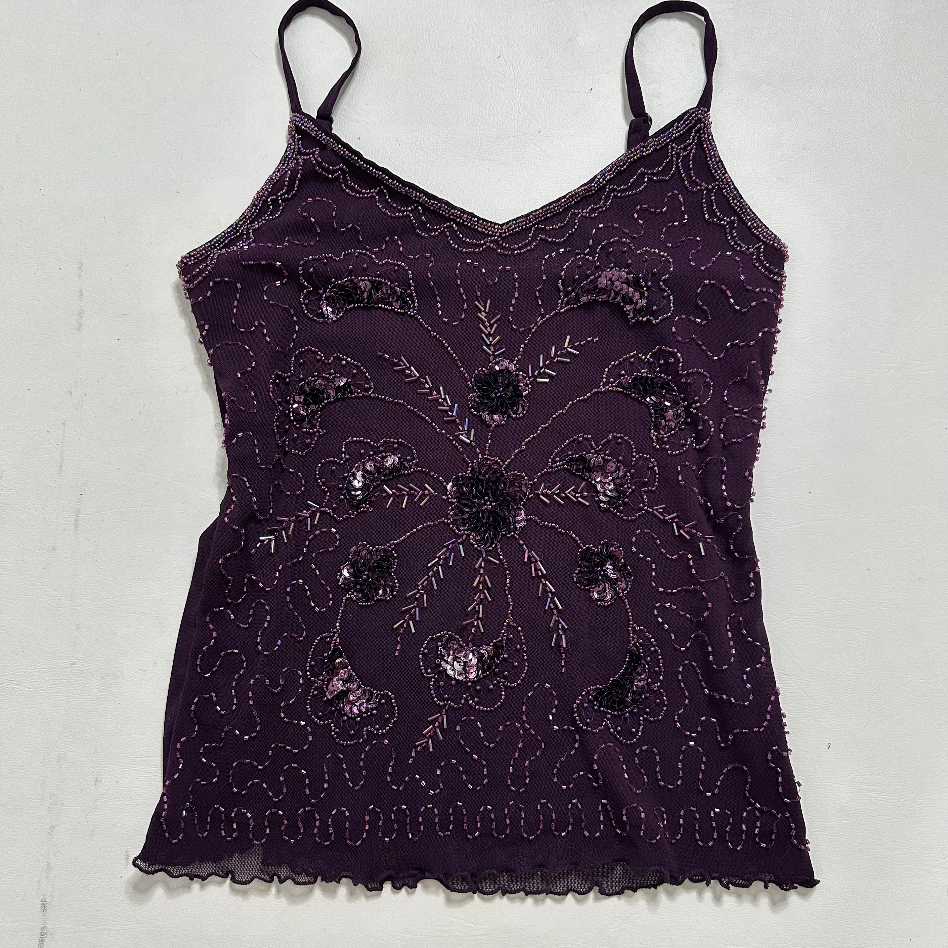 Purple mesh sequin beaded top